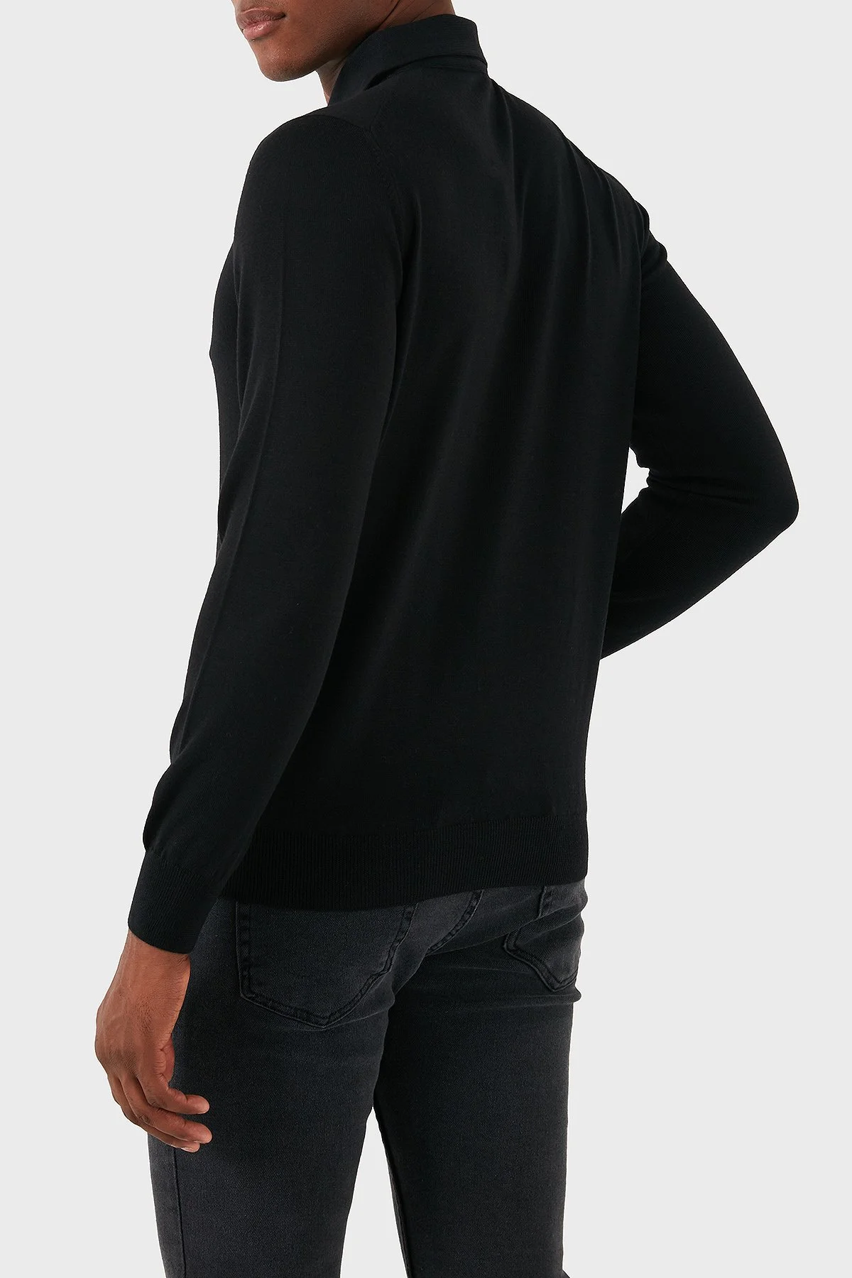 Gran Sasso % 100 Yün Slim Fit Düğmeli Erkek Polo Yaka Sweat 57163 14293 099 SİYAH - 6