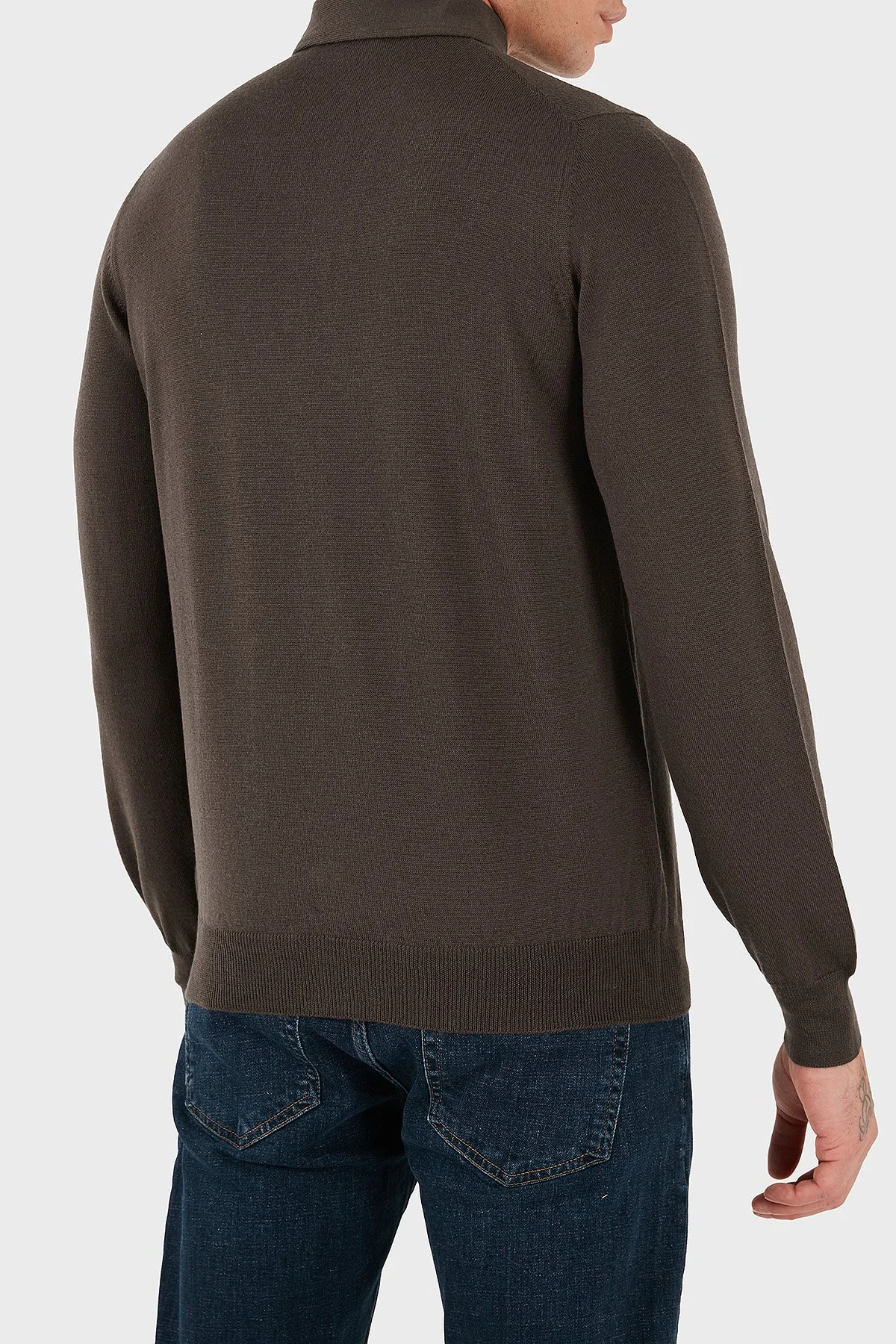 Gran Sasso % 100 Yün Slim Fit Düğmeli Erkek Polo Yaka Sweat 57163 14293 177 KAHVE - 2