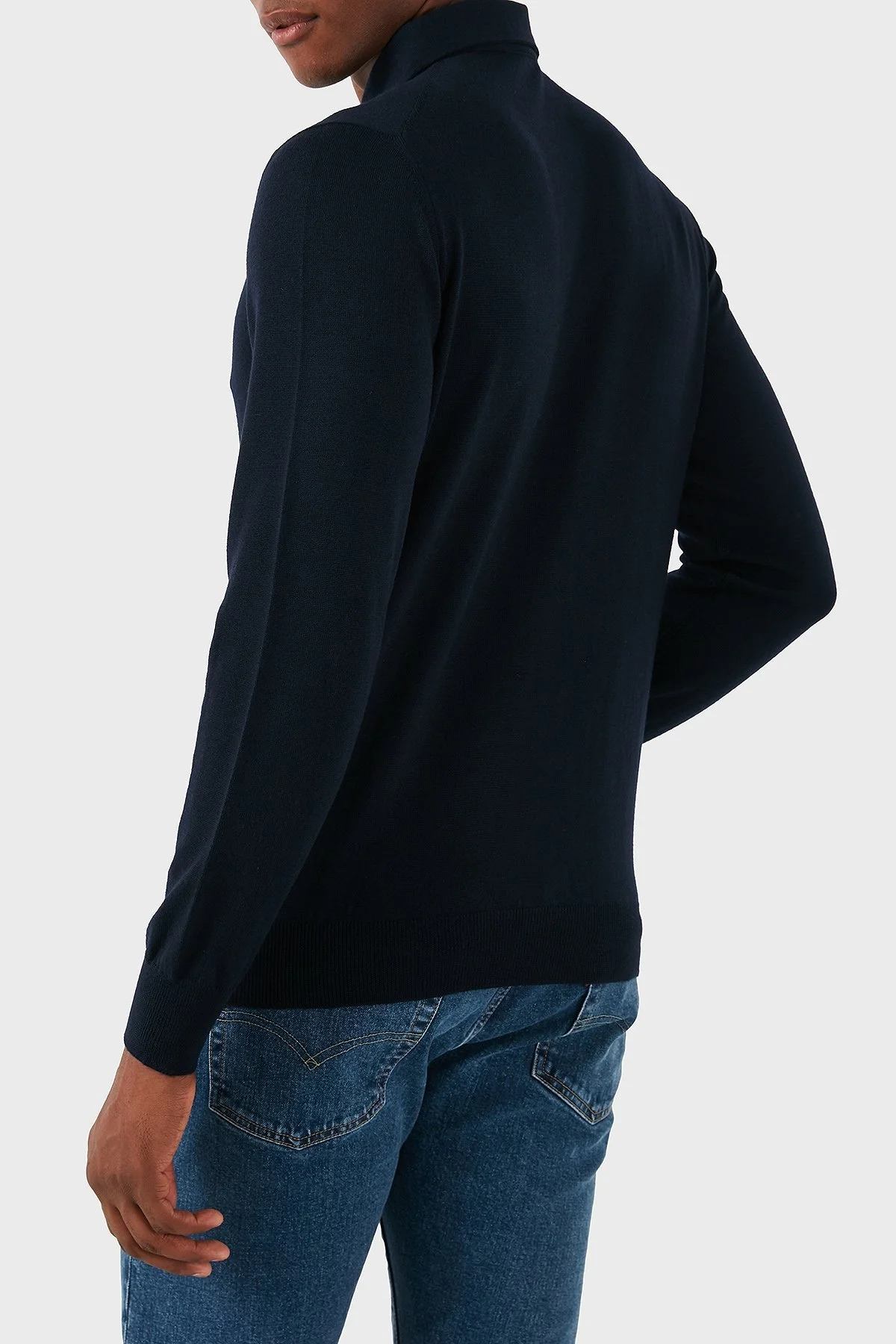 Gran Sasso % 100 Yün Slim Fit Düğmeli Erkek Polo Yaka Sweat 57163 14293 598 LACİVERT - 5