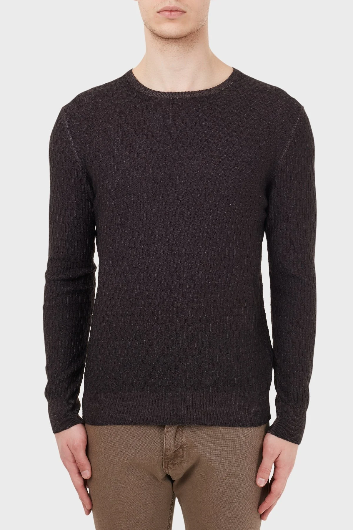 Gran Sasso Bisiklet Yaka Yünlü Erkek Kazak 58140 22752 308 KAHVE - 1