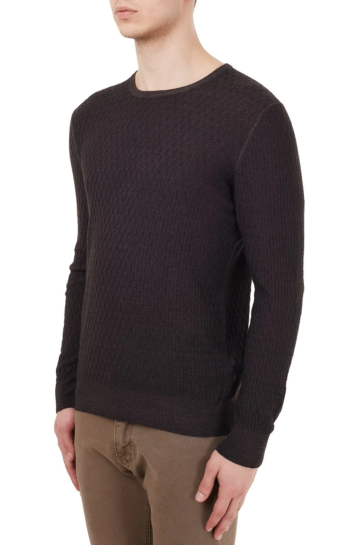 Gran Sasso Bisiklet Yaka Yünlü Erkek Kazak 58140 22752 308 KAHVE - 3