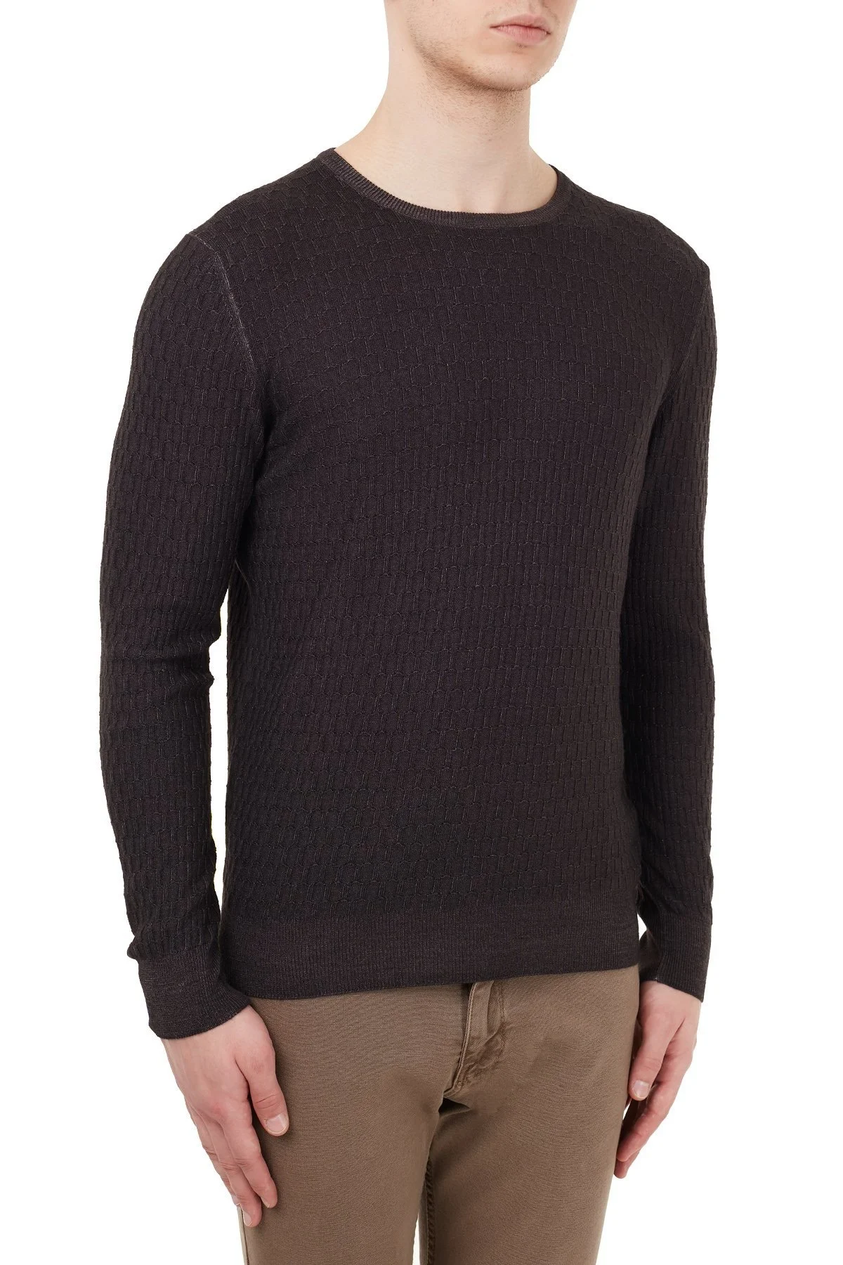 Gran Sasso Bisiklet Yaka Yünlü Erkek Kazak 58140 22752 308 KAHVE - 4