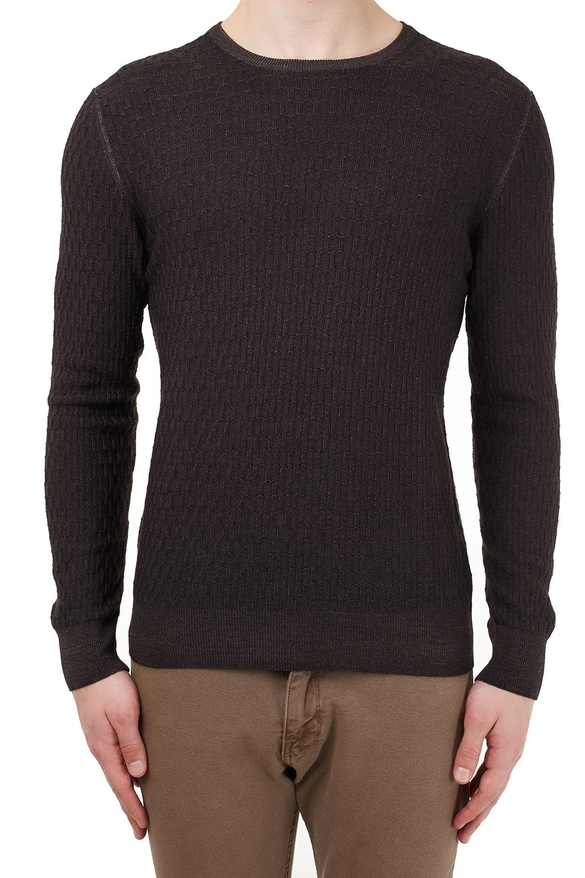 Gran Sasso Bisiklet Yaka Yünlü Erkek Kazak 58140 22752 308 KAHVE - 6