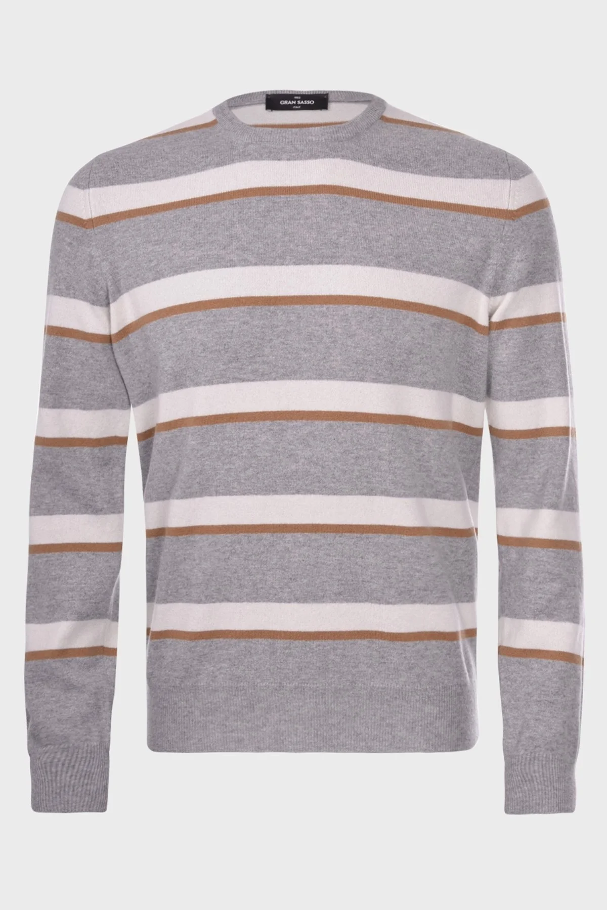 Gran Sasso Çizgili Yün ve Kaşmir Karışımlı Erkek Kazak 57167 19670 061 GRİ - 3