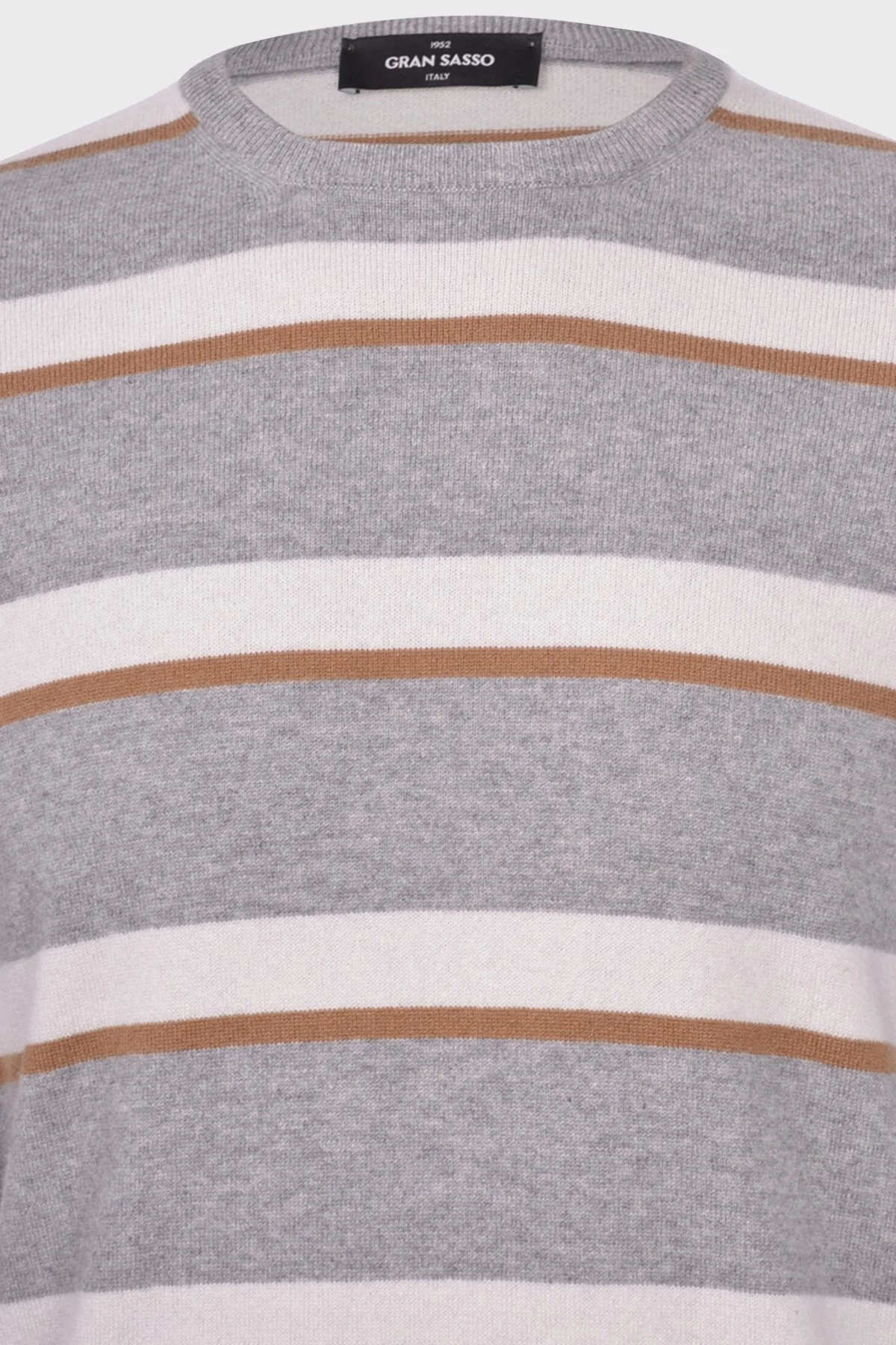 Gran Sasso Çizgili Yün ve Kaşmir Karışımlı Erkek Kazak 57167 19670 061 GRİ - 4