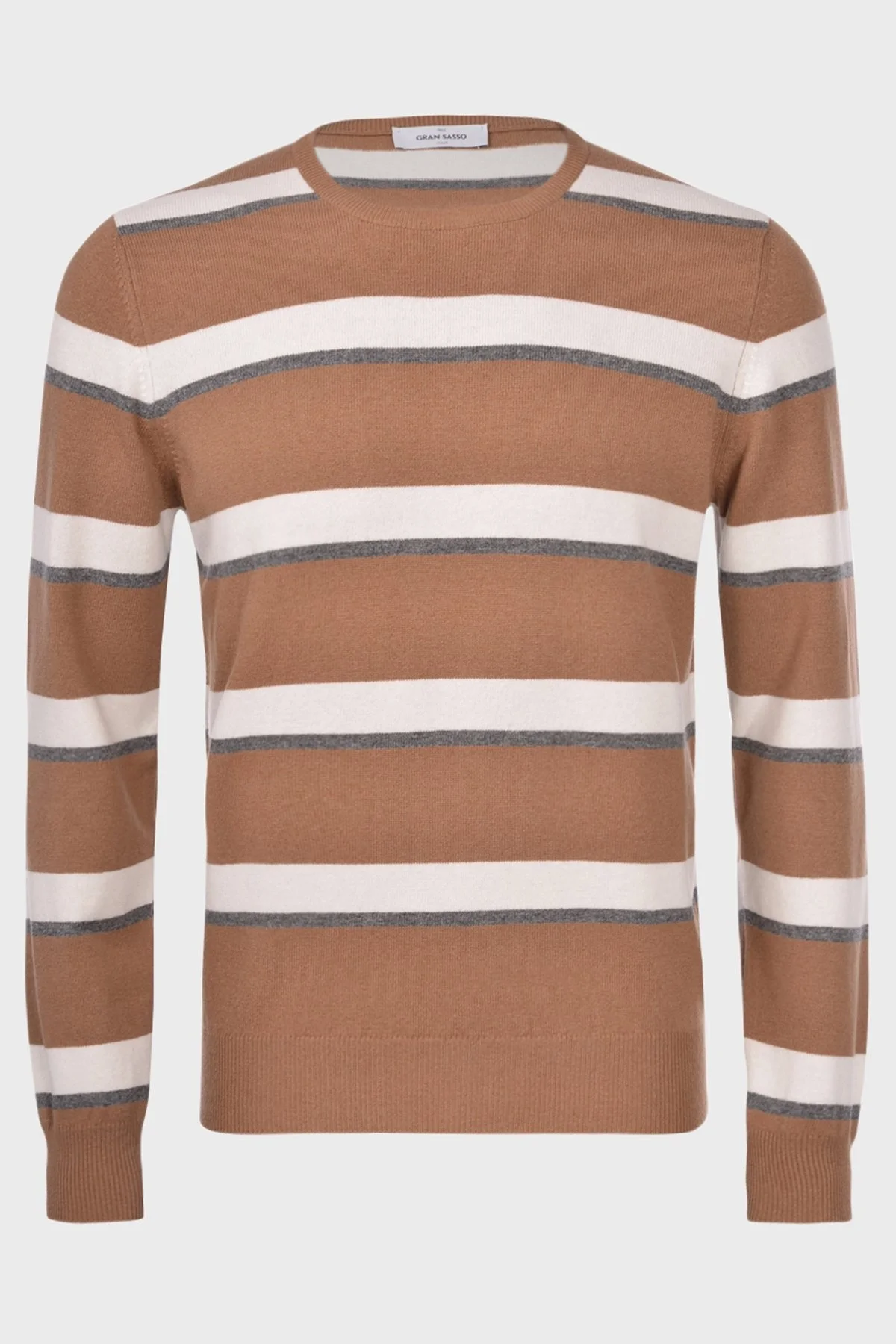 Gran Sasso Çizgili Yün ve Kaşmir Karışımlı Erkek Kazak 57167 19670 117 KAHVE - 1