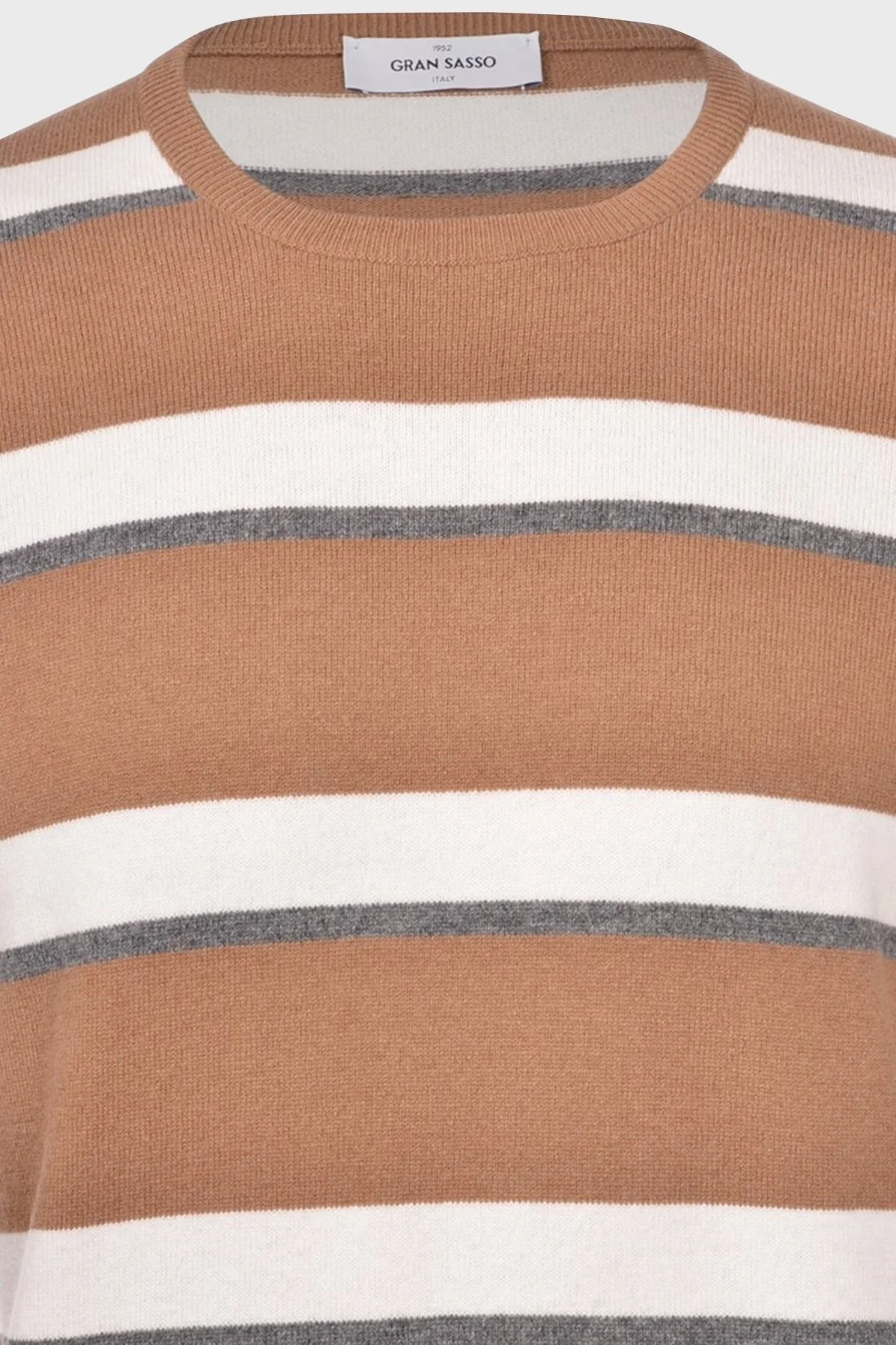Gran Sasso Çizgili Yün ve Kaşmir Karışımlı Erkek Kazak 57167 19670 117 KAHVE - 3