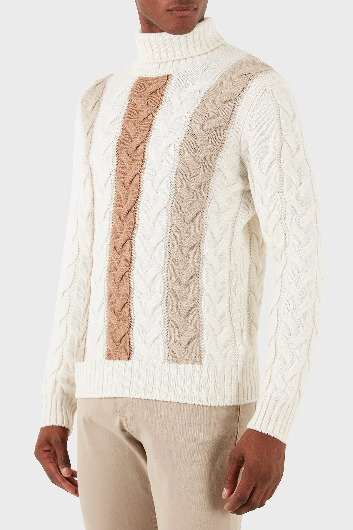 Gran Sasso Desenli % 100 Yün Regular Fit Balıkçı Yaka Erkek Kazak 13130 25060 001 EKRU - 2