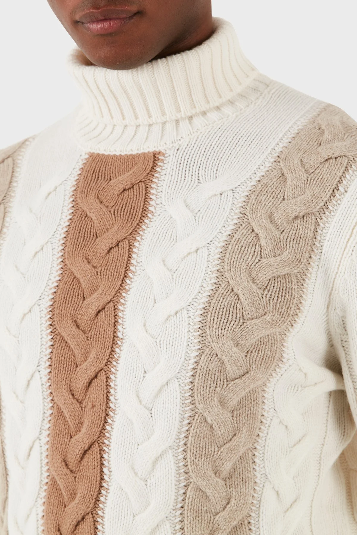 Gran Sasso Desenli % 100 Yün Regular Fit Balıkçı Yaka Erkek Kazak 13130 25060 001 EKRU - 4