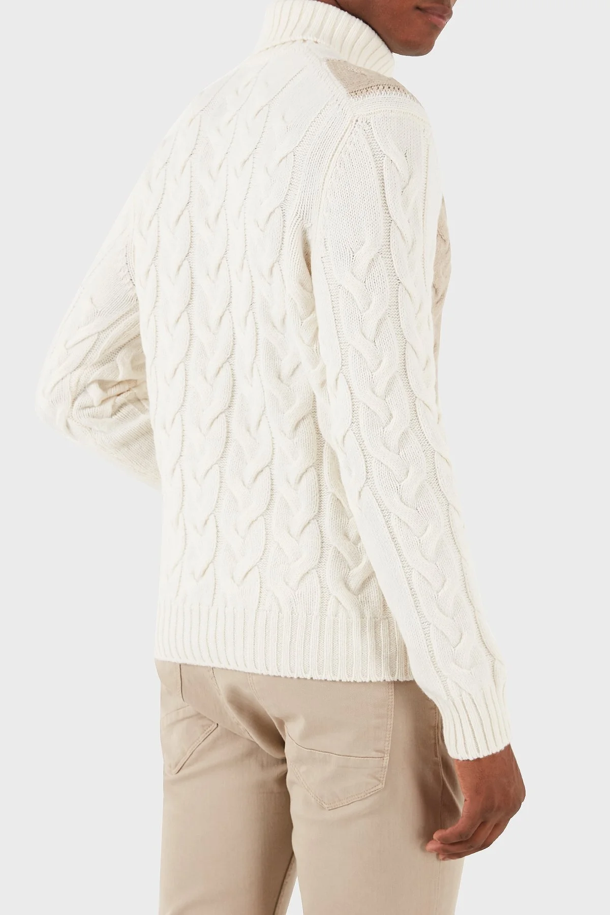 Gran Sasso Desenli % 100 Yün Regular Fit Balıkçı Yaka Erkek Kazak 13130 25060 001 EKRU - 5