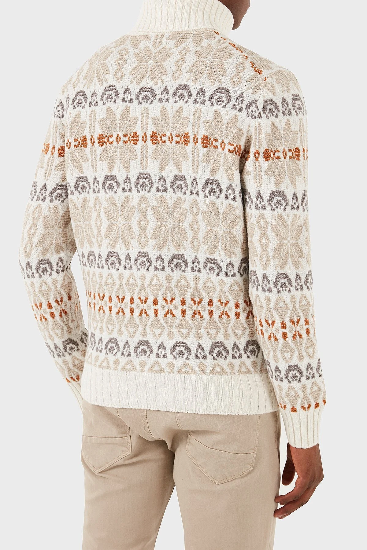 Gran Sasso Desenli % 100 Yün Regular Fit Balıkçı Yaka Erkek Kazak 13147 25061 001 EKRU-KAHVE - 6