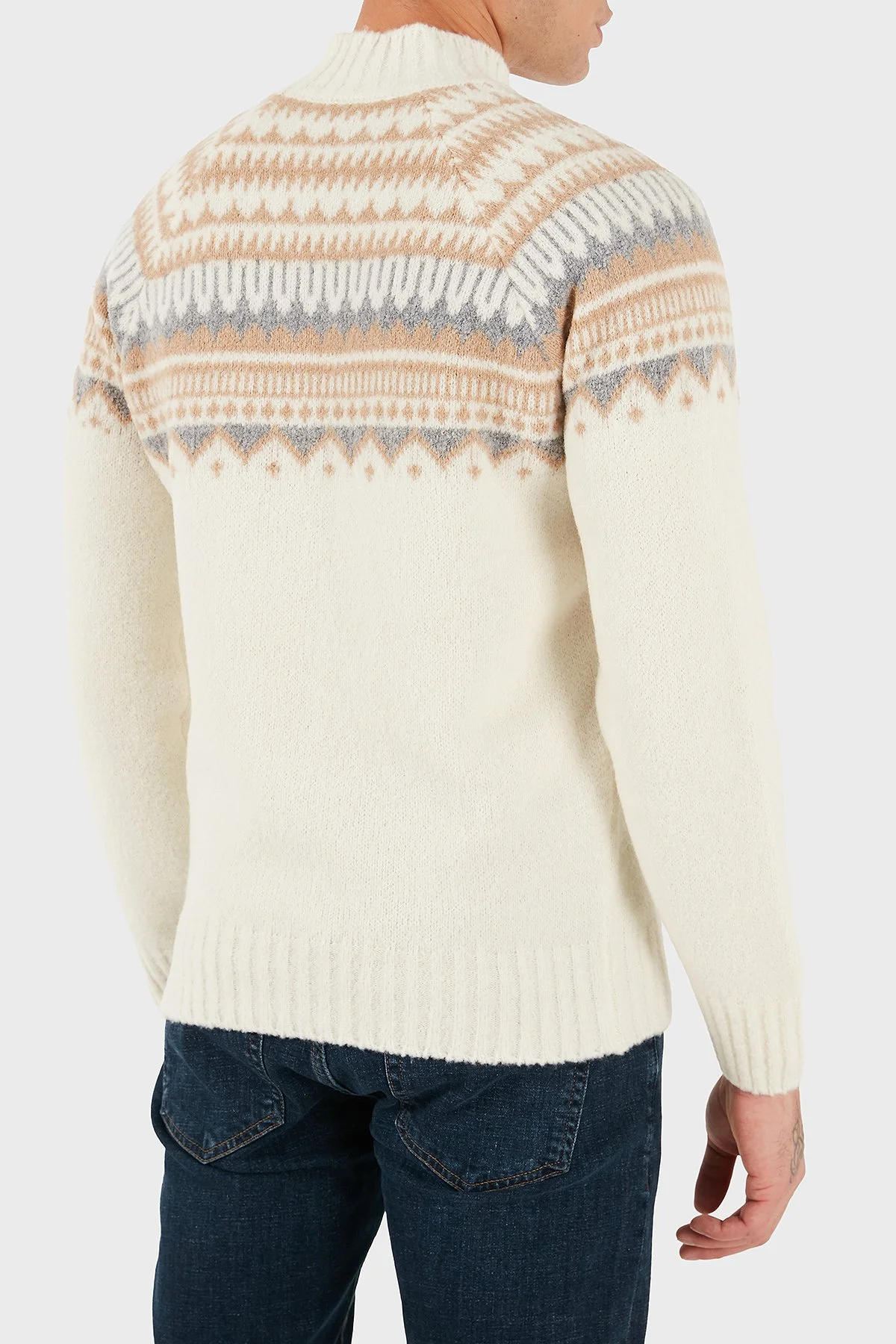 Gran Sasso Desenli Yün Karışımlı Regular Fit Balıkçı Yaka Erkek Kazak 13186 24017 005 BEJ - 2