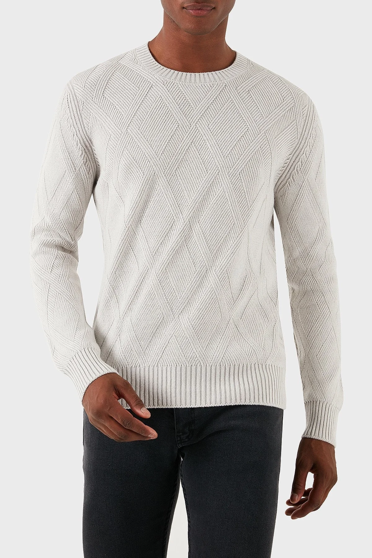 Gran Sasso Desenli Yün Karışımlı Regular Fit Bisiklet Yaka Erkek Kazak 23155 19677 001 GRİ - 1