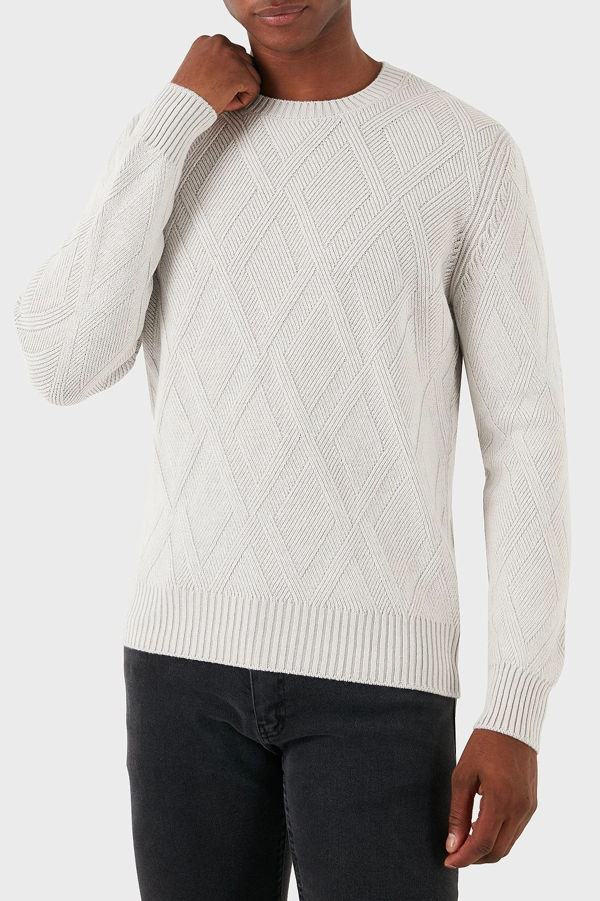 Gran Sasso Desenli Yün Karışımlı Regular Fit Bisiklet Yaka Erkek Kazak 23155 19677 001 GRİ - 2