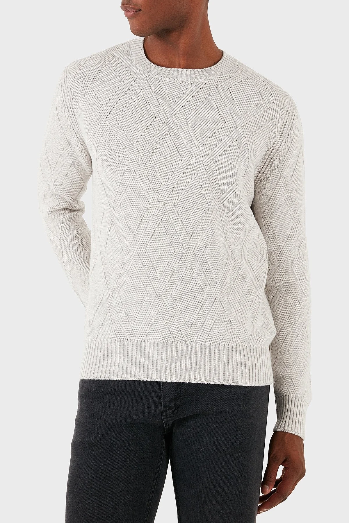 Gran Sasso Desenli Yün Karışımlı Regular Fit Bisiklet Yaka Erkek Kazak 23155 19677 001 GRİ - 3