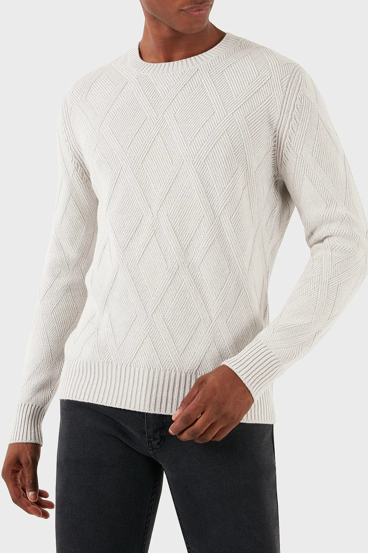 Gran Sasso Desenli Yün Karışımlı Regular Fit Bisiklet Yaka Erkek Kazak 23155 19677 001 GRİ - 4