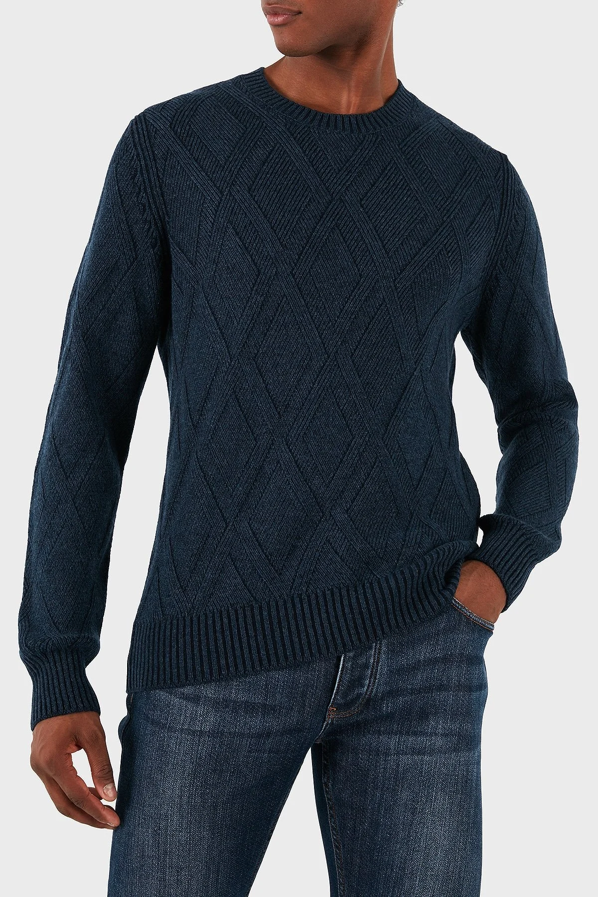 Gran Sasso Desenli Yün Karışımlı Regular Fit Bisiklet Yaka Erkek Kazak 23155 19677 596 LACİVERT - 1