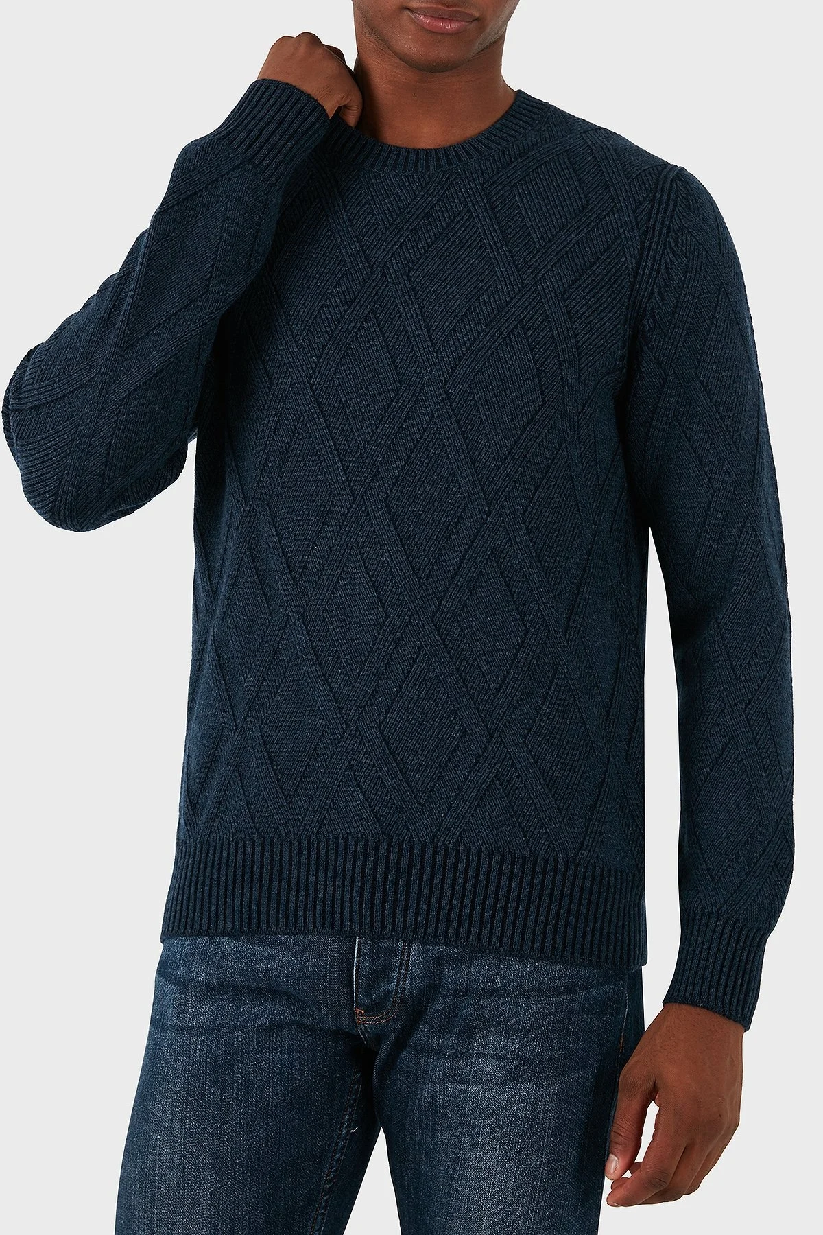 Gran Sasso Desenli Yün Karışımlı Regular Fit Bisiklet Yaka Erkek Kazak 23155 19677 596 LACİVERT - 3