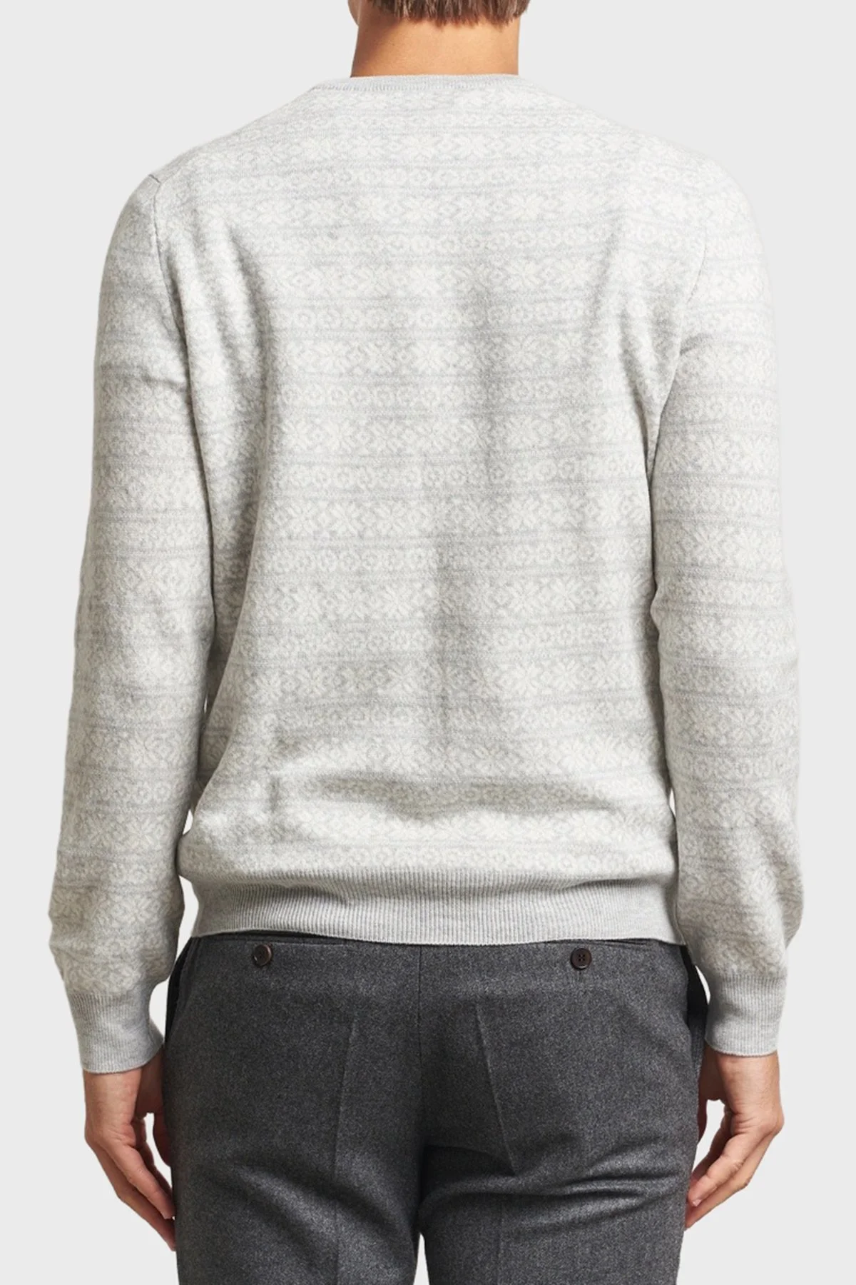 Gran Sasso Desenli Yün ve Kaşmir Karışımlı Slim Fit Bisiklet Yaka Erkek Kazak 58124 19655 044 GRİ - 3