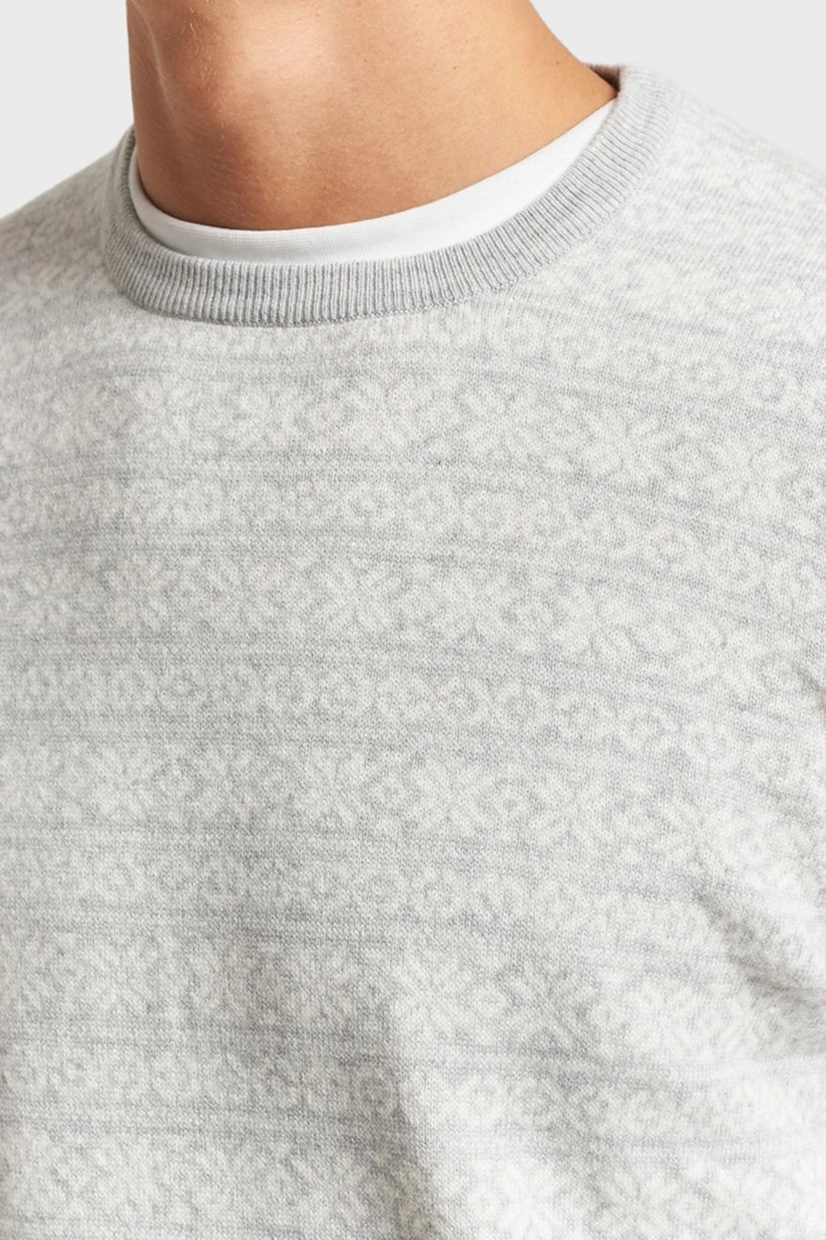 Gran Sasso Desenli Yün ve Kaşmir Karışımlı Slim Fit Bisiklet Yaka Erkek Kazak 58124 19655 044 GRİ - 4