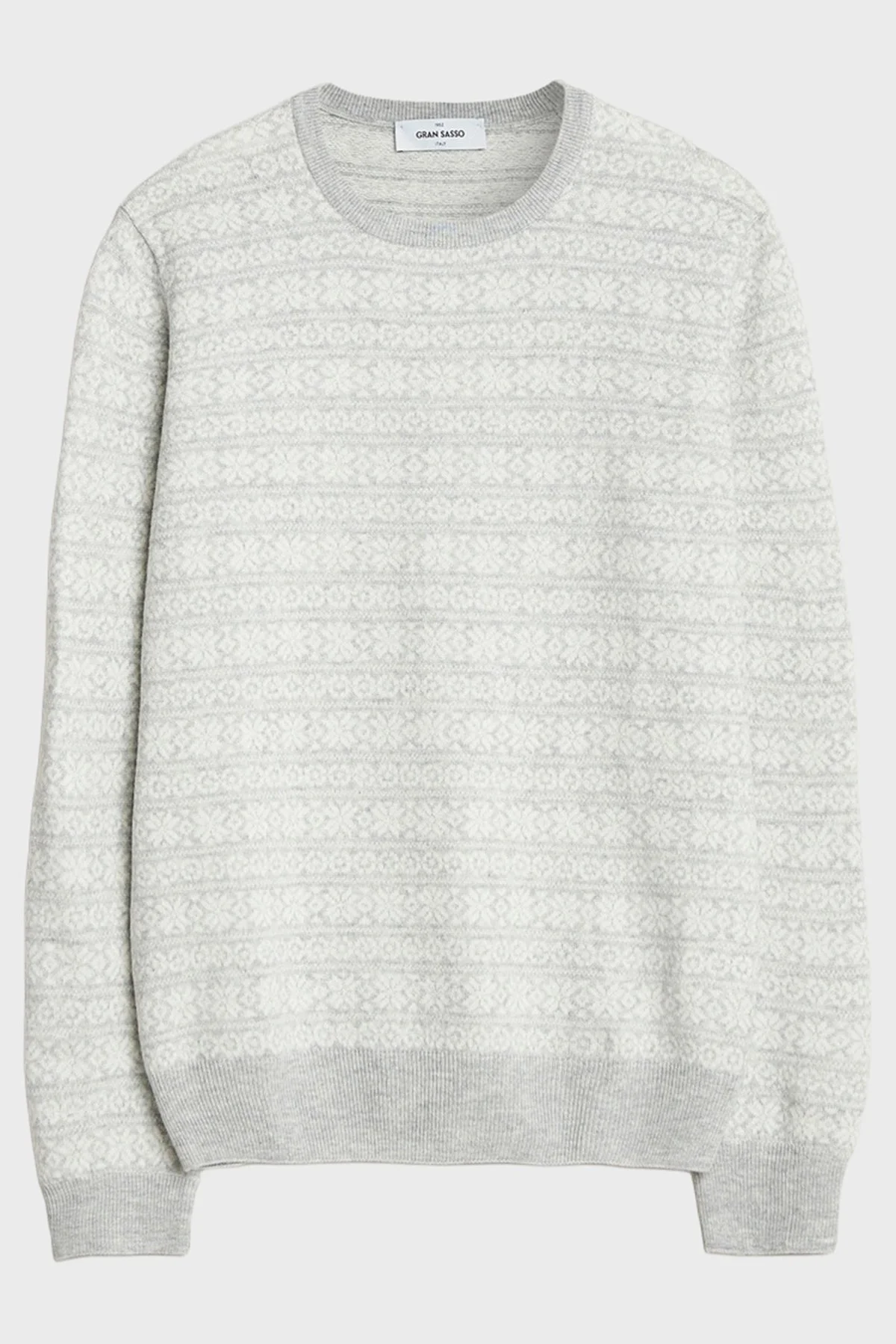 Gran Sasso Desenli Yün ve Kaşmir Karışımlı Slim Fit Bisiklet Yaka Erkek Kazak 58124 19655 044 GRİ - 5