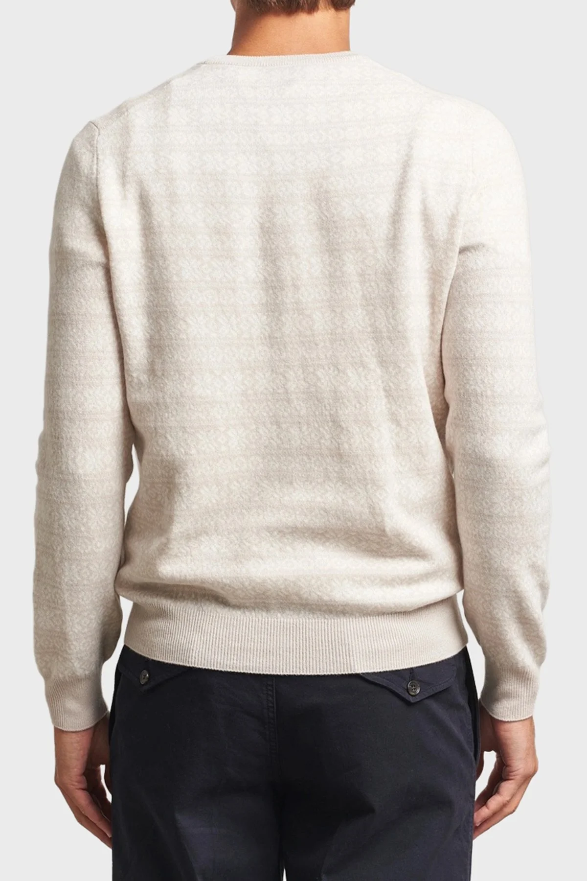 Gran Sasso Desenli Yün ve Kaşmir Karışımlı Slim Fit Bisiklet Yaka Erkek Kazak 58124 19655 113 EKRU - 3