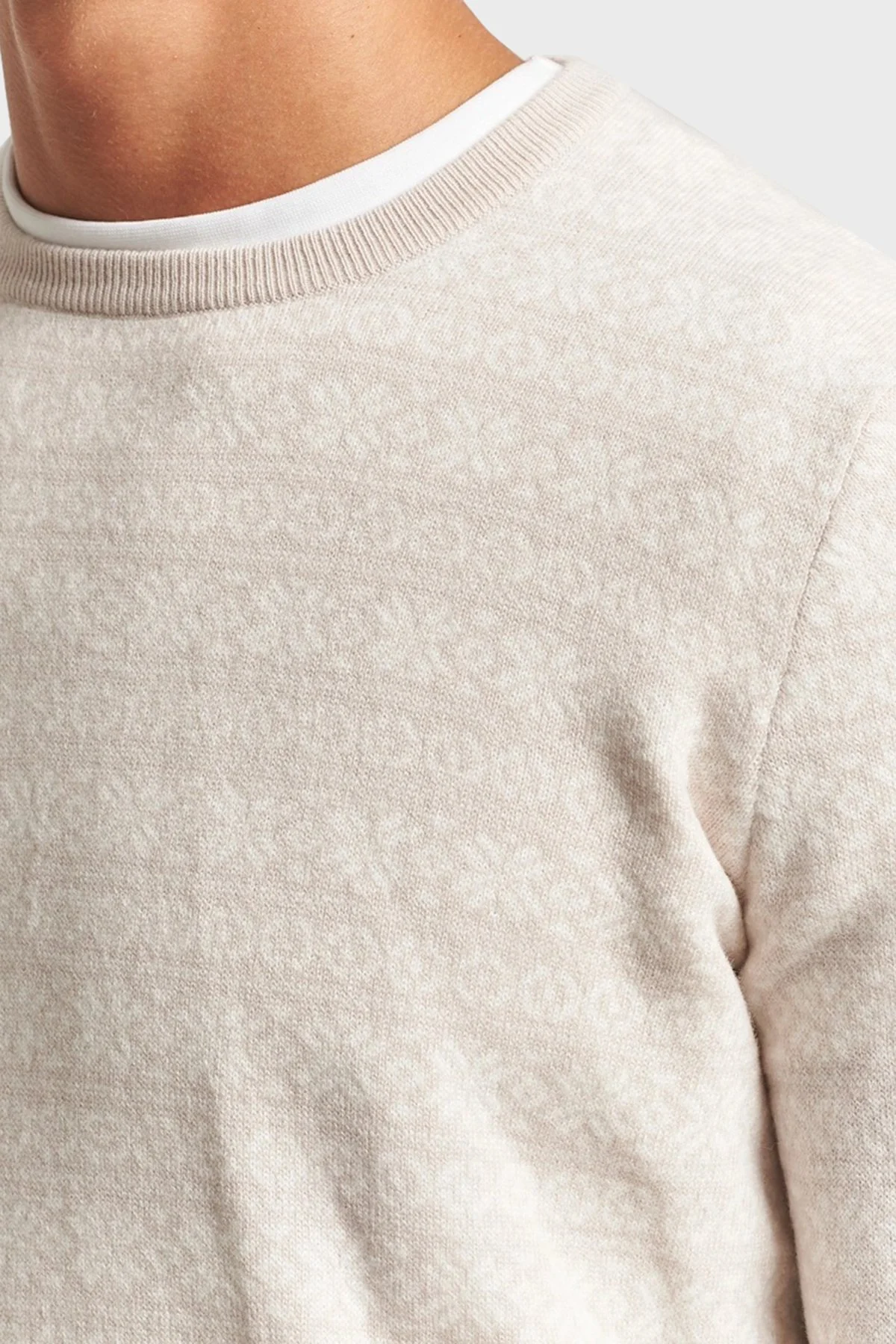 Gran Sasso Desenli Yün ve Kaşmir Karışımlı Slim Fit Bisiklet Yaka Erkek Kazak 58124 19655 113 EKRU - 4