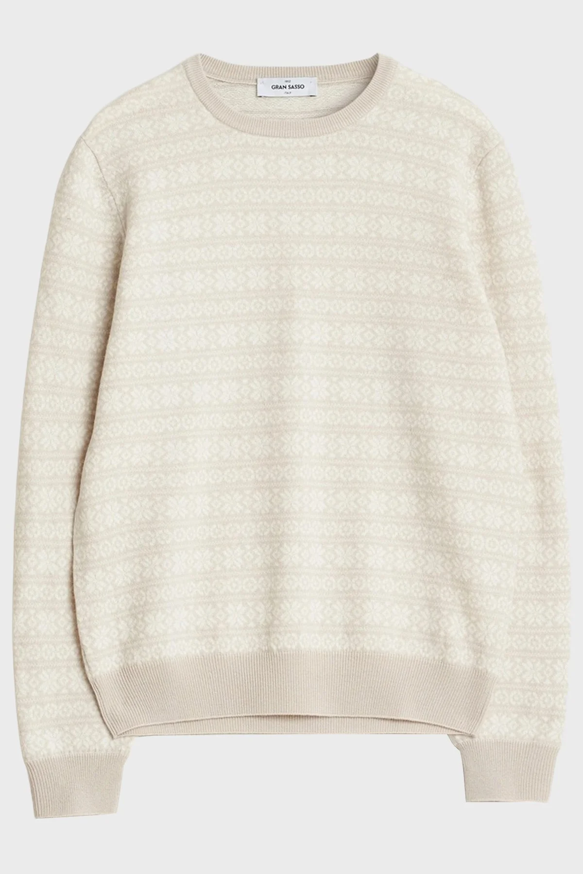 Gran Sasso Desenli Yün ve Kaşmir Karışımlı Slim Fit Bisiklet Yaka Erkek Kazak 58124 19655 113 EKRU - 5