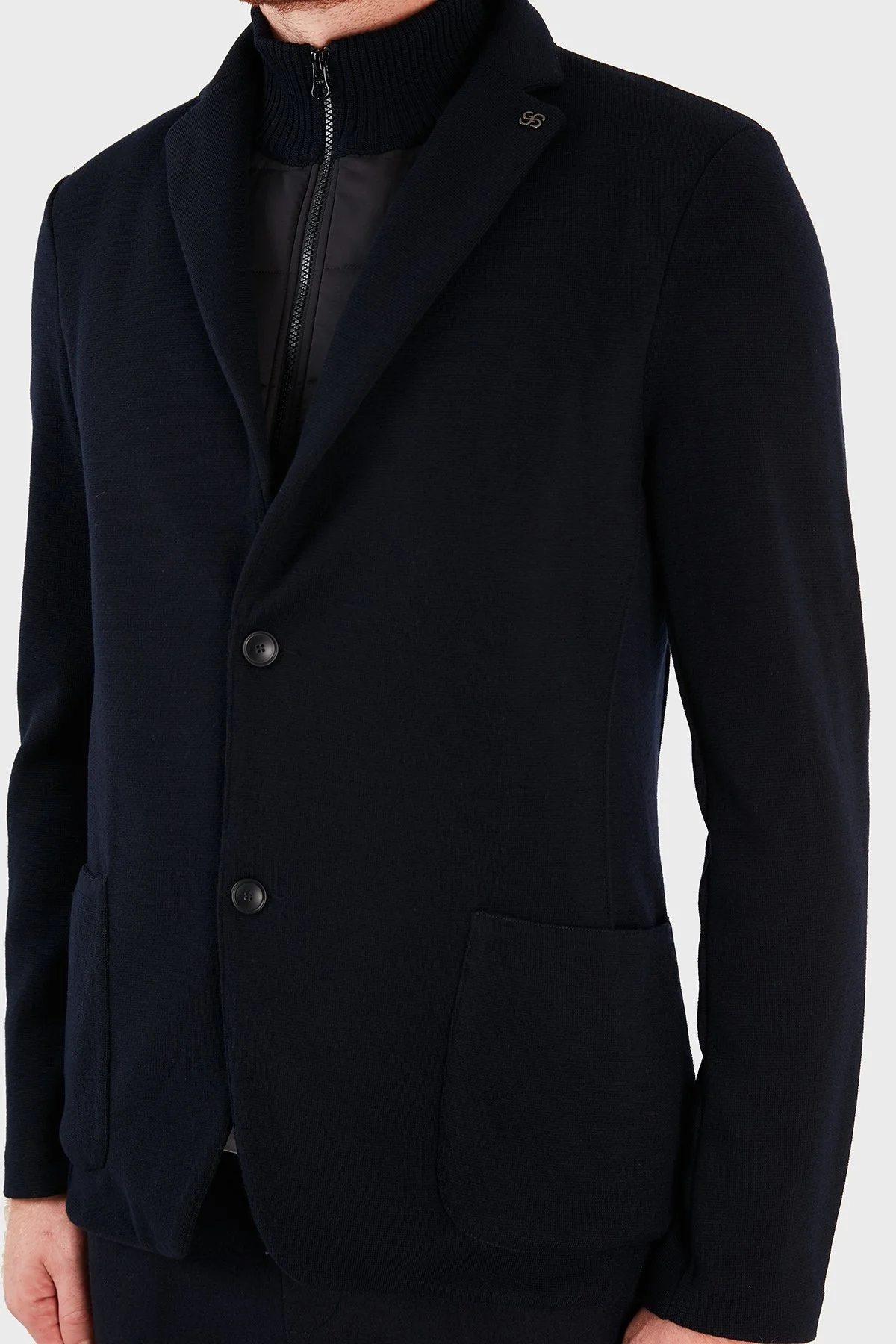 Gran Sasso Dik Yaka Cepli % 100 Yün Erkek Mont 57199 24616 598 LACİVERT - 7