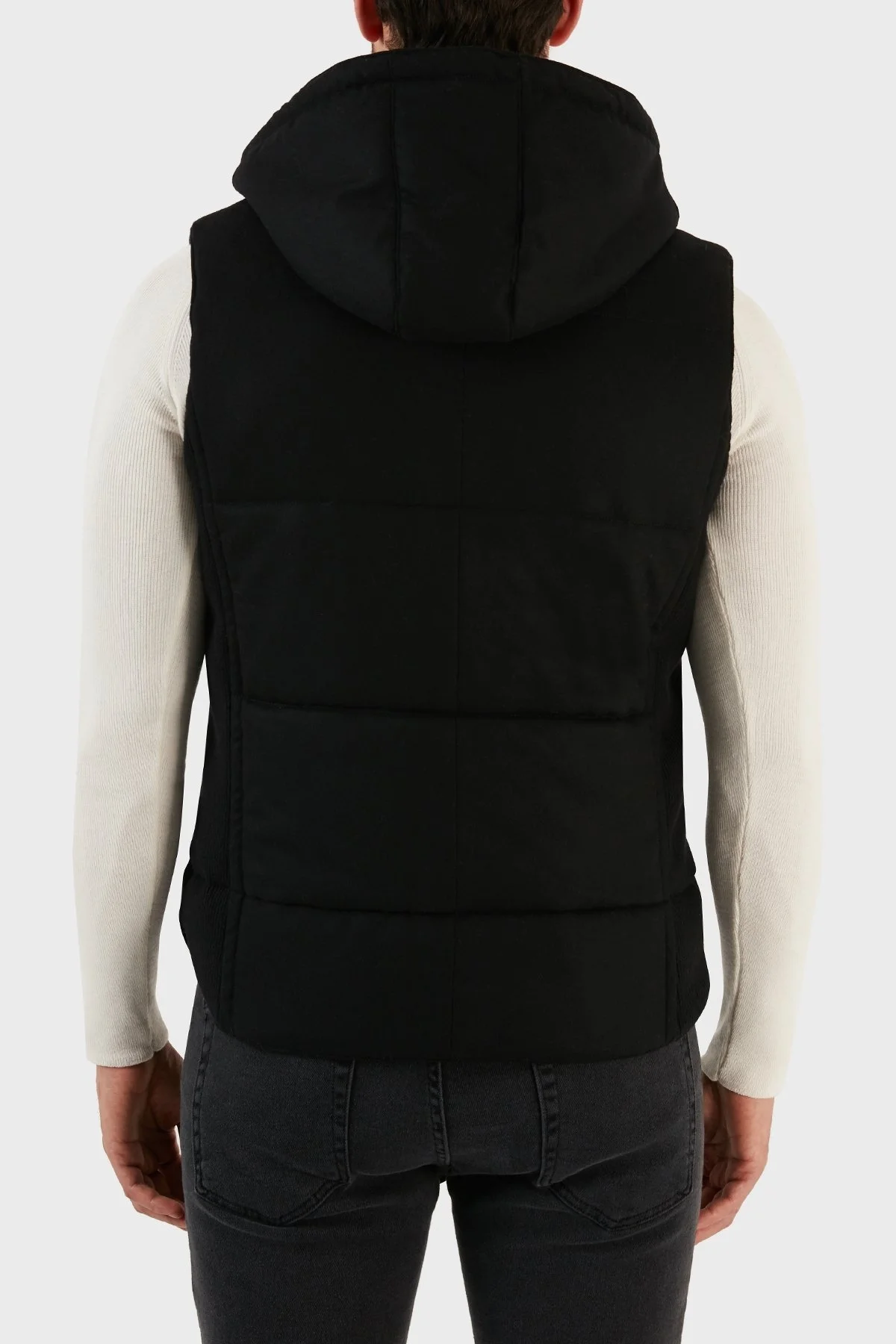 Gran Sasso Kapüşonlu Cepli Yünlü Erkek Yelek 23192 51303 099 SİYAH - 7