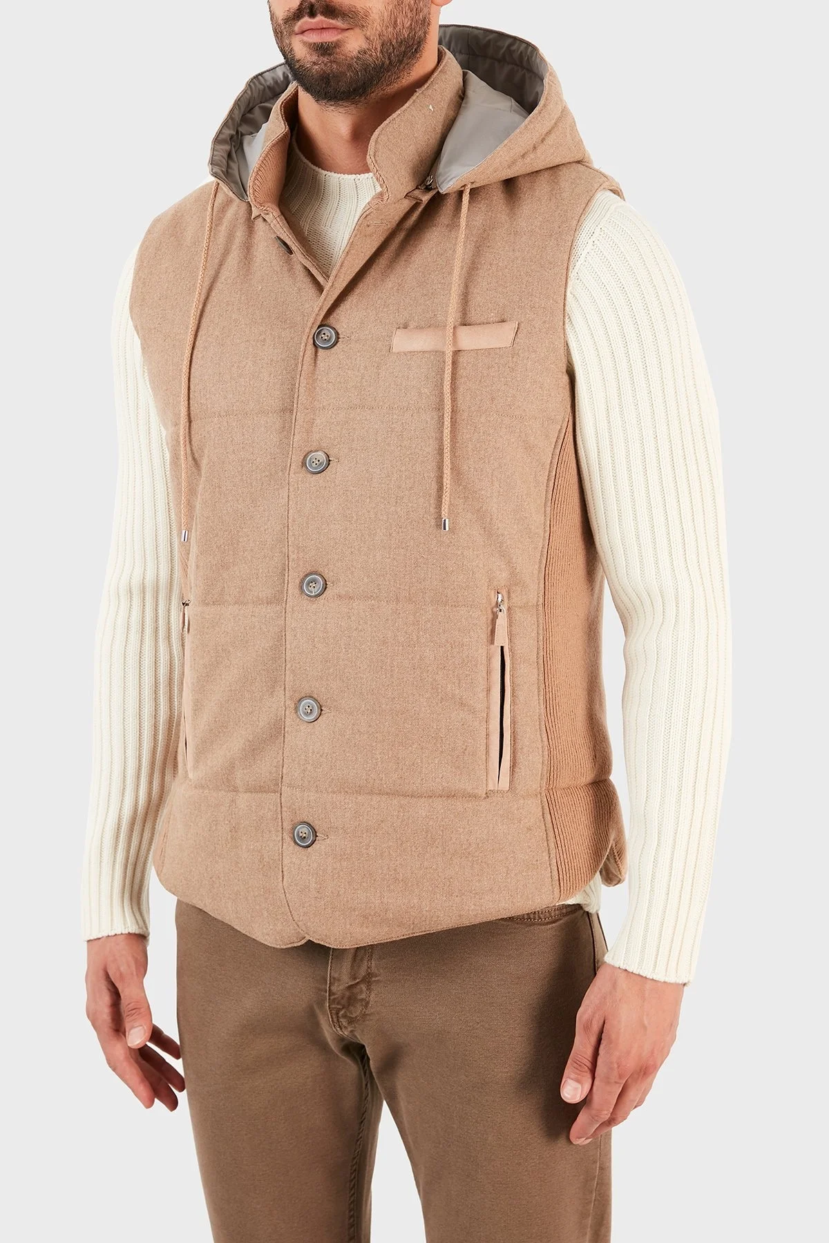 Gran Sasso Kapüşonlu Cepli Yünlü Erkek Yelek 23192 51303 116 SÜTLÜ KAHVE - 3