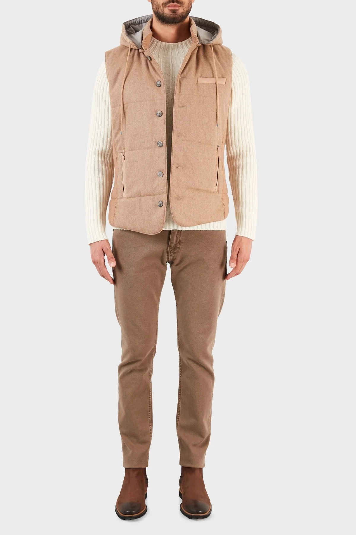 Gran Sasso Kapüşonlu Cepli Yünlü Erkek Yelek 23192 51303 116 SÜTLÜ KAHVE - 5
