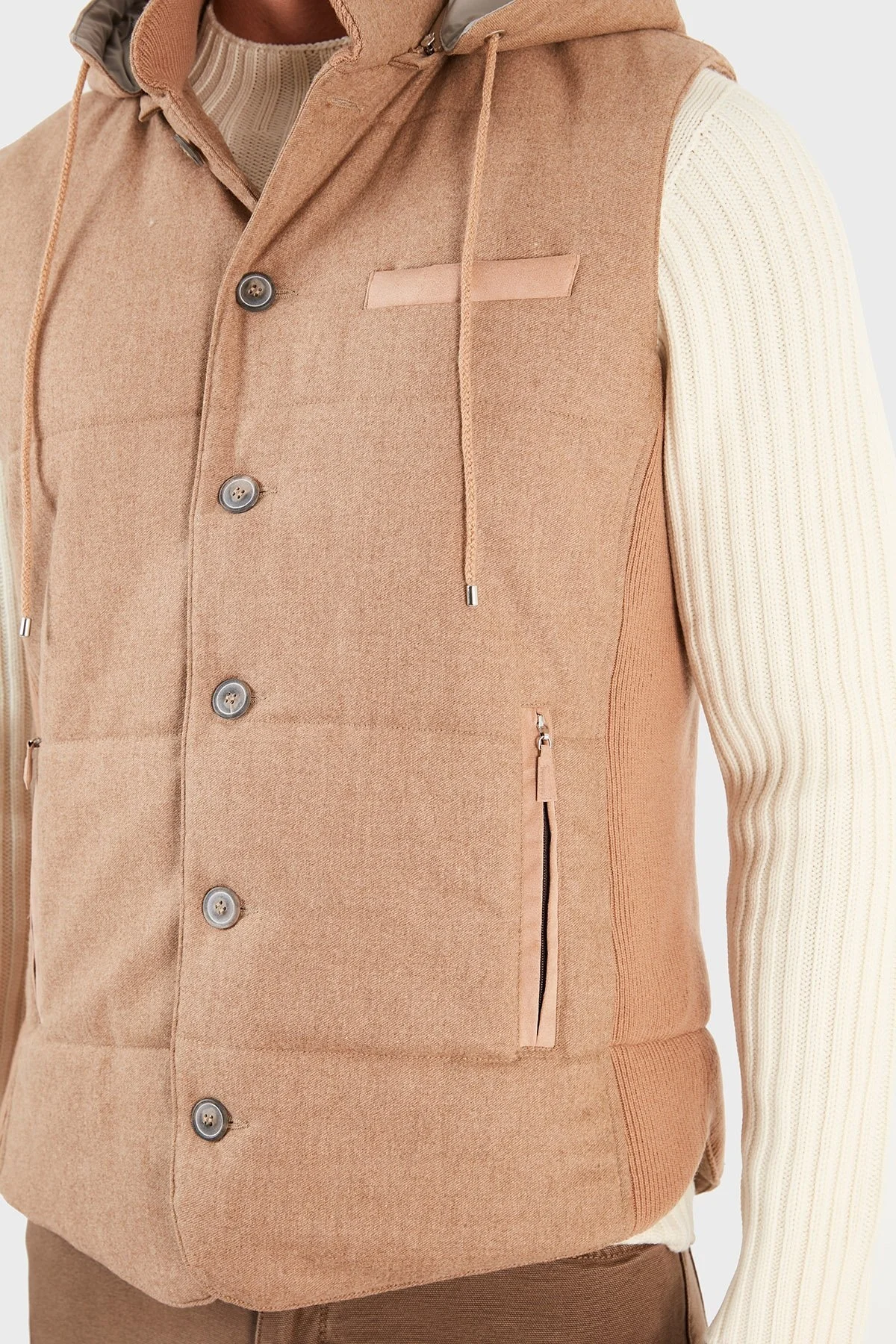 Gran Sasso Kapüşonlu Cepli Yünlü Erkek Yelek 23192 51303 116 SÜTLÜ KAHVE - 6