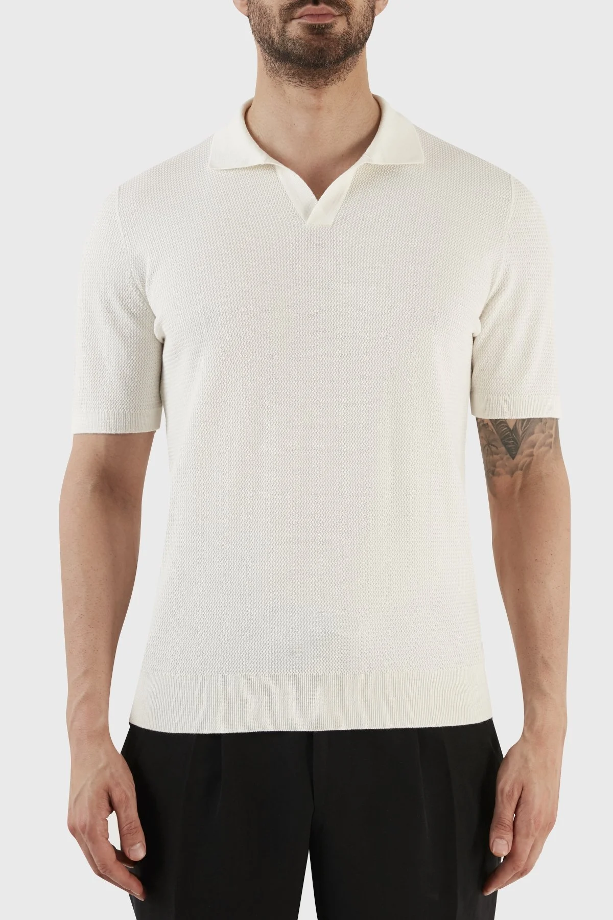 Gran Sasso İpek ve Pamuk Karışımlı Regular Fit Erkek Polo T Shirt 43171 16221 002 BEYAZ - 1