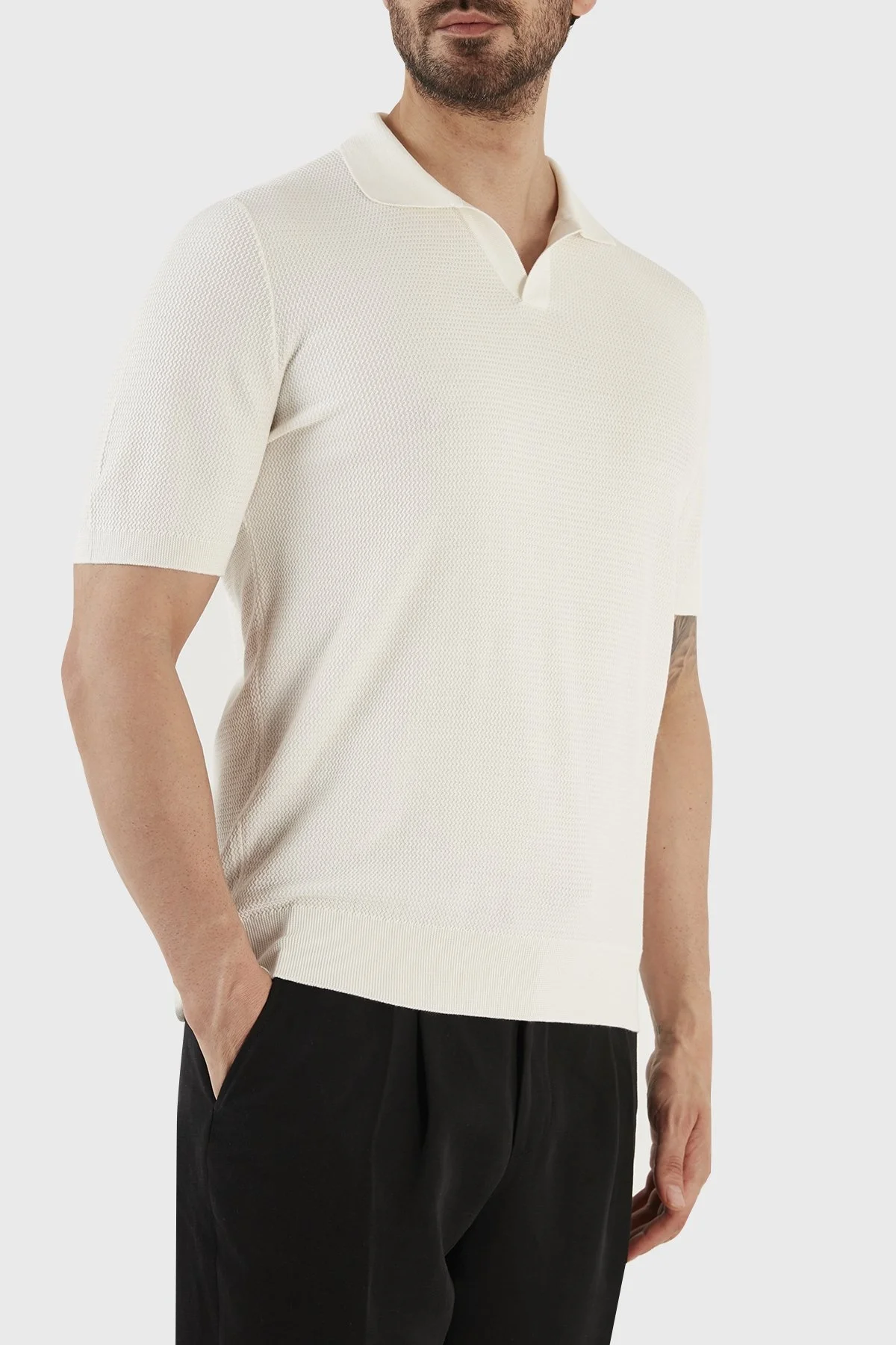 Gran Sasso İpek ve Pamuk Karışımlı Regular Fit Erkek Polo T Shirt 43171 16221 002 BEYAZ - 2