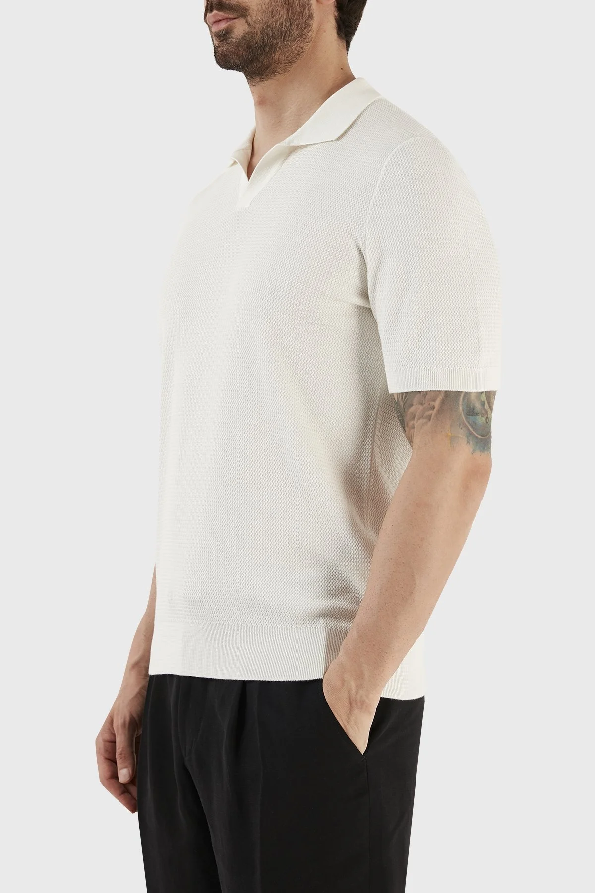 Gran Sasso İpek ve Pamuk Karışımlı Regular Fit Erkek Polo T Shirt 43171 16221 002 BEYAZ - 3