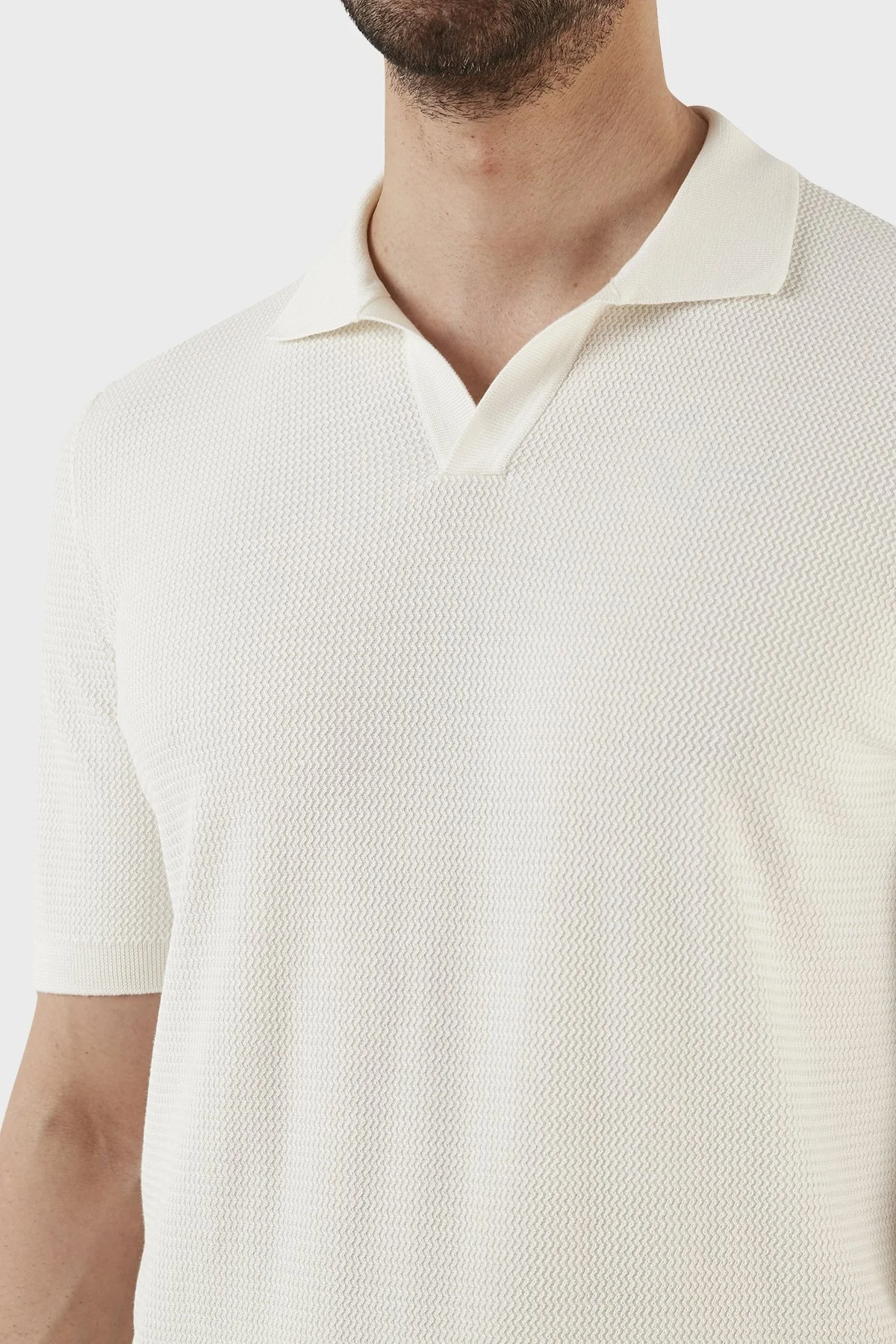 Gran Sasso İpek ve Pamuk Karışımlı Regular Fit Erkek Polo T Shirt 43171 16221 002 BEYAZ - 4