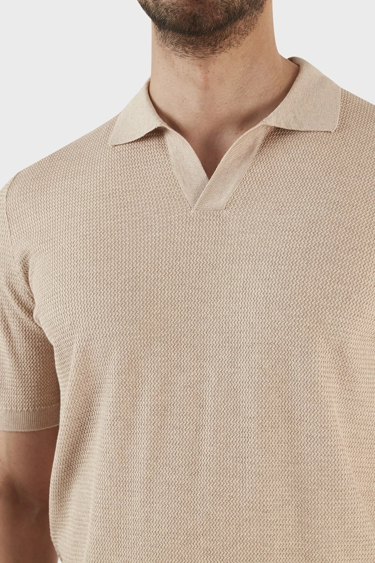 Gran Sasso İpek ve Pamuk Karışımlı Regular Fit Erkek Polo T Shirt 43171 16221 112 BEJ - 10