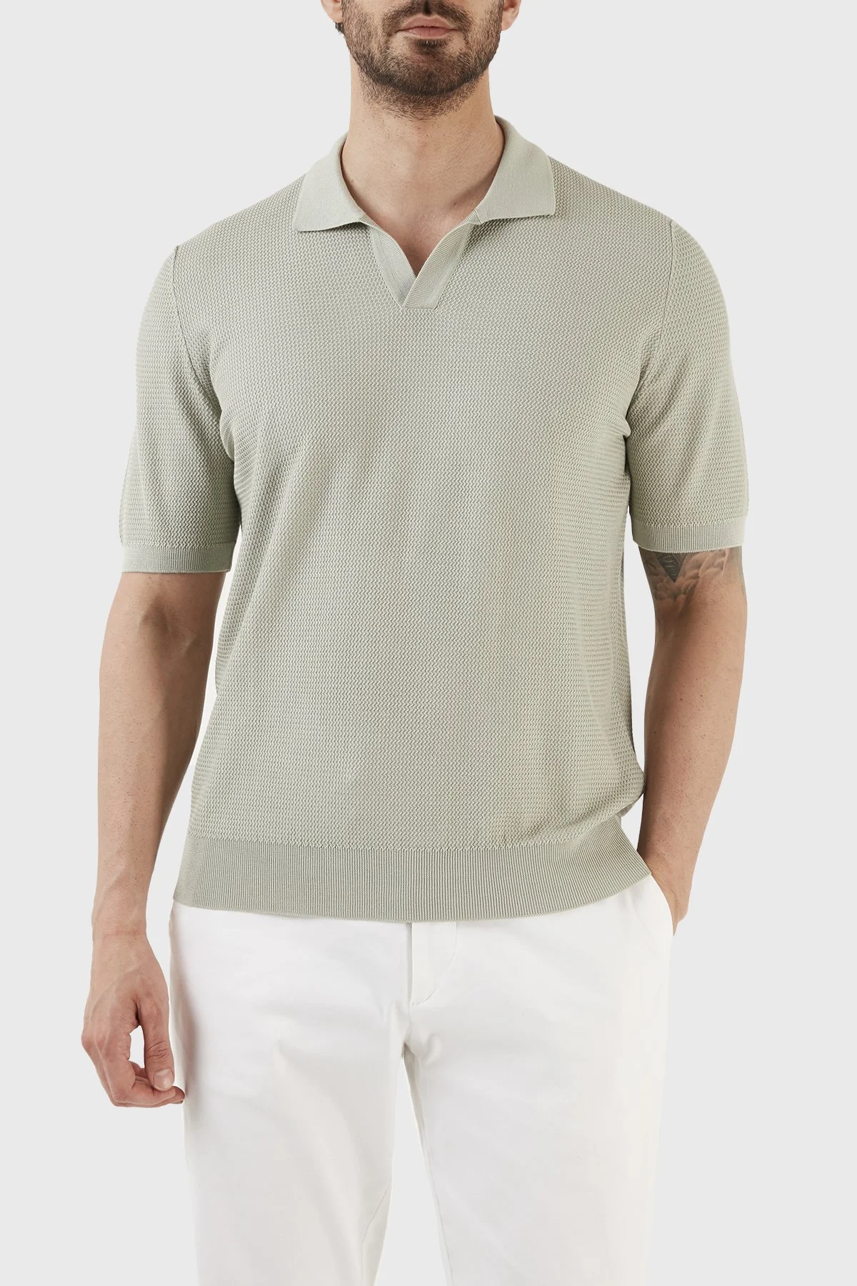 Gran Sasso İpek ve Pamuk Karışımlı Regular Fit Erkek Polo T Shirt 43171 16221 412 MİNT - 1