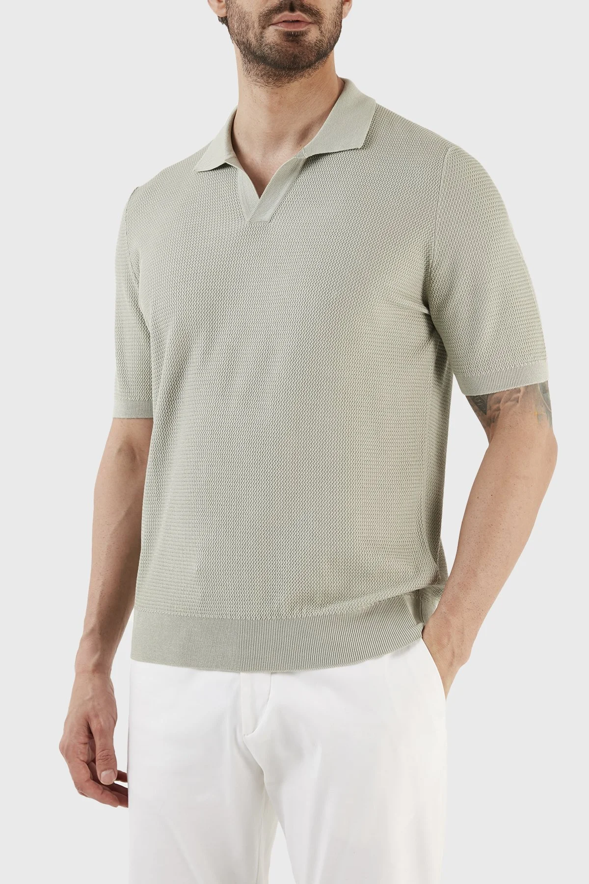 Gran Sasso İpek ve Pamuk Karışımlı Regular Fit Erkek Polo T Shirt 43171 16221 412 MİNT - 2