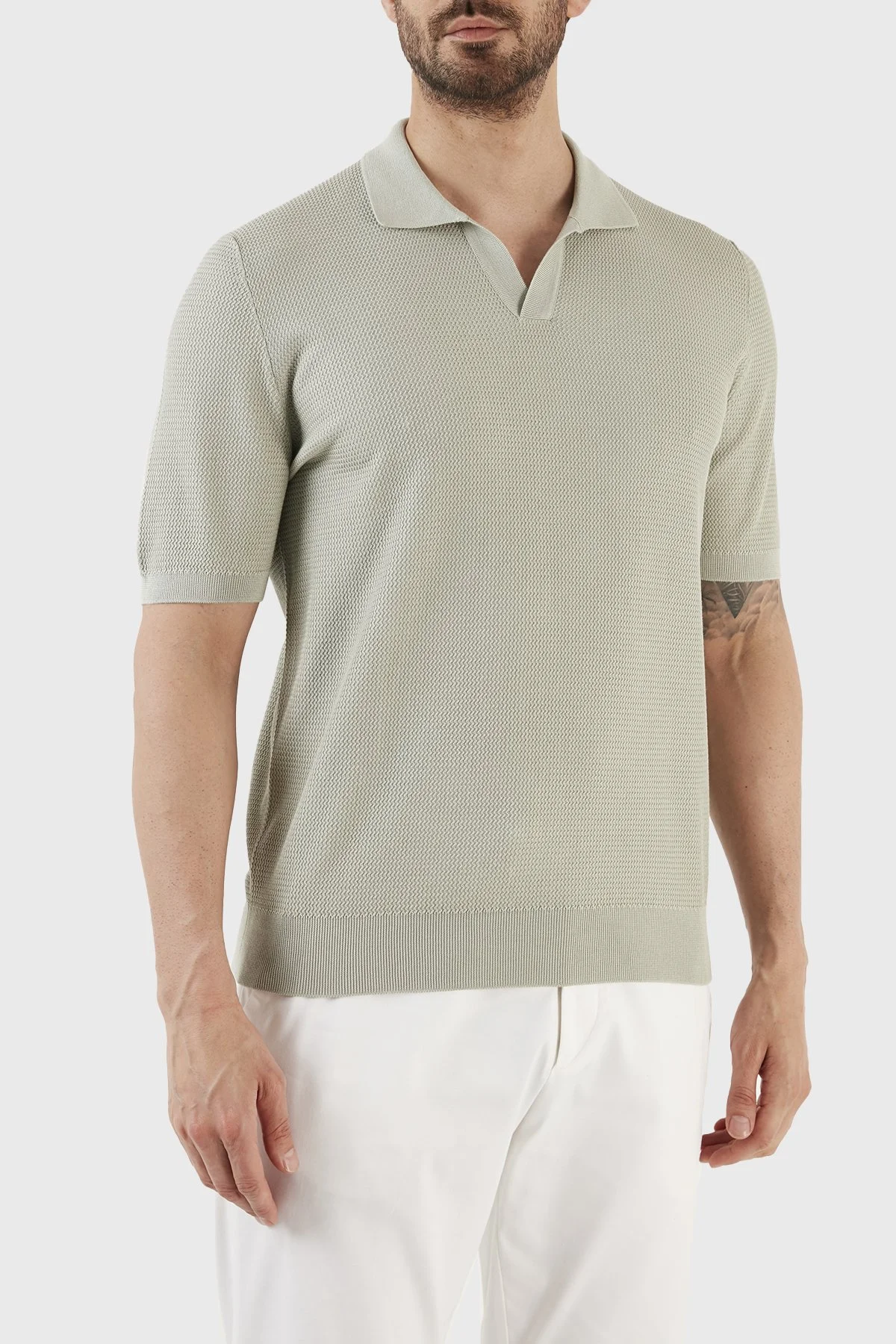 Gran Sasso İpek ve Pamuk Karışımlı Regular Fit Erkek Polo T Shirt 43171 16221 412 MİNT - 3