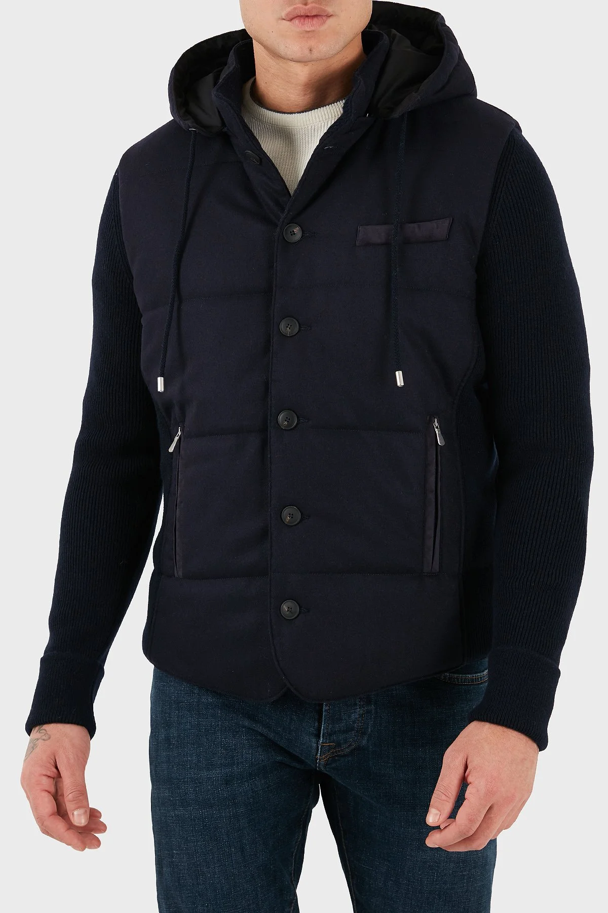 Gran Sasso Kapüşonlu Cepli Yünlü Erkek Mont 23191 51303 598 LACİVERT - 8