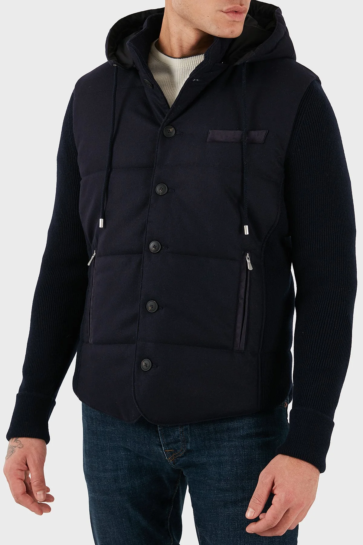 Gran Sasso Kapüşonlu Cepli Yünlü Erkek Mont 23191 51303 598 LACİVERT - 10