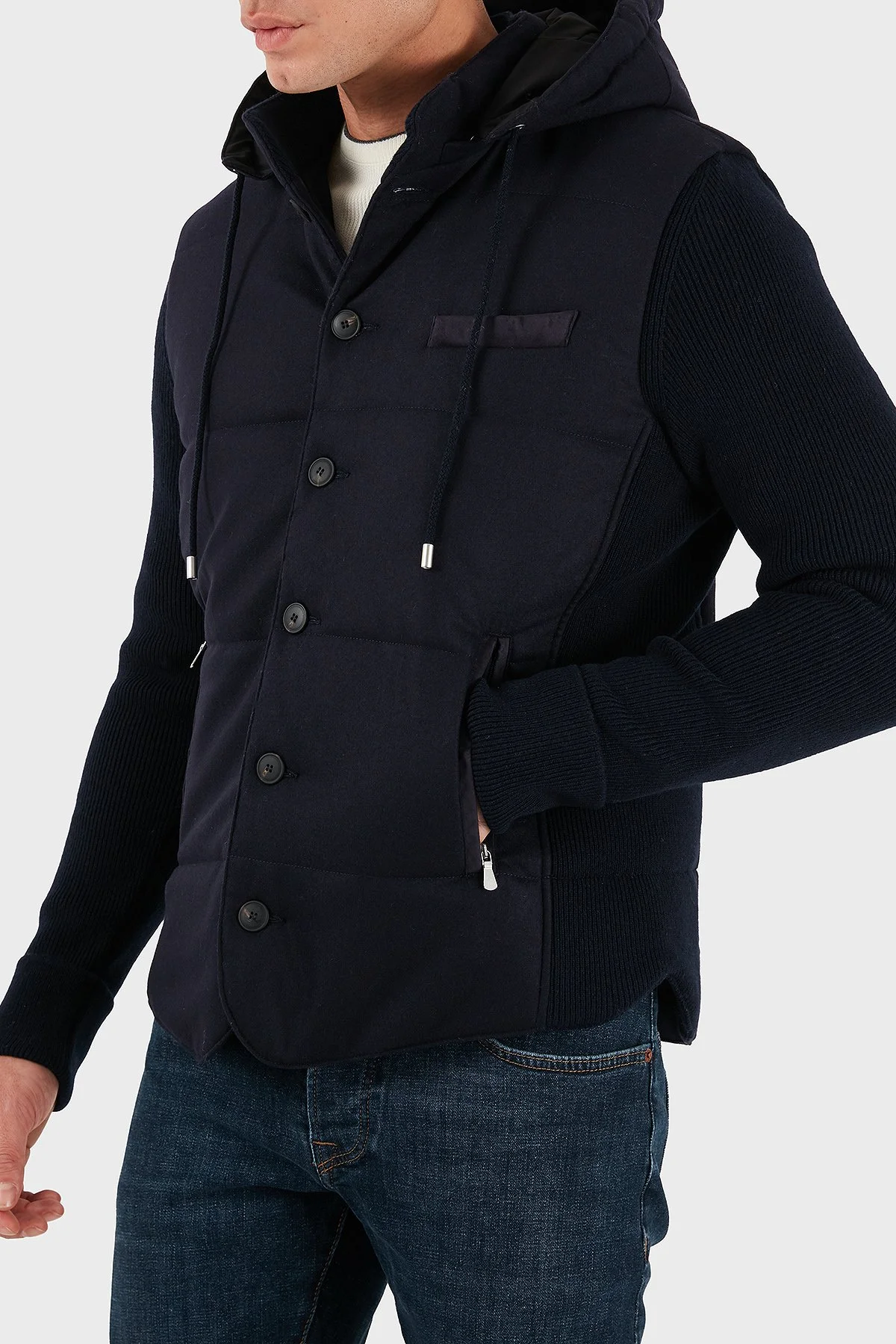 Gran Sasso Kapüşonlu Cepli Yünlü Erkek Mont 23191 51303 598 LACİVERT - 12