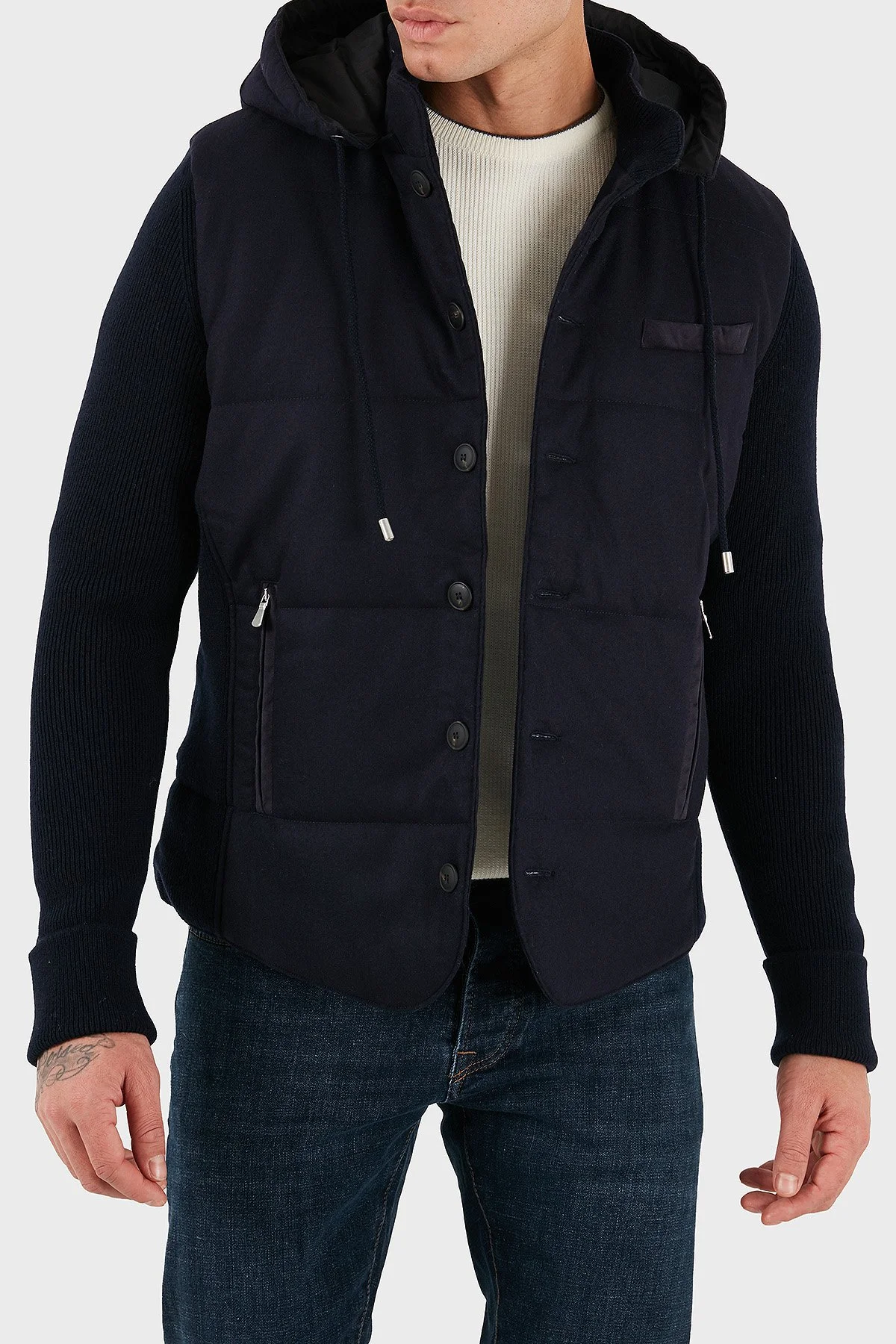 Gran Sasso Kapüşonlu Cepli Yünlü Erkek Mont 23191 51303 598 LACİVERT - 13