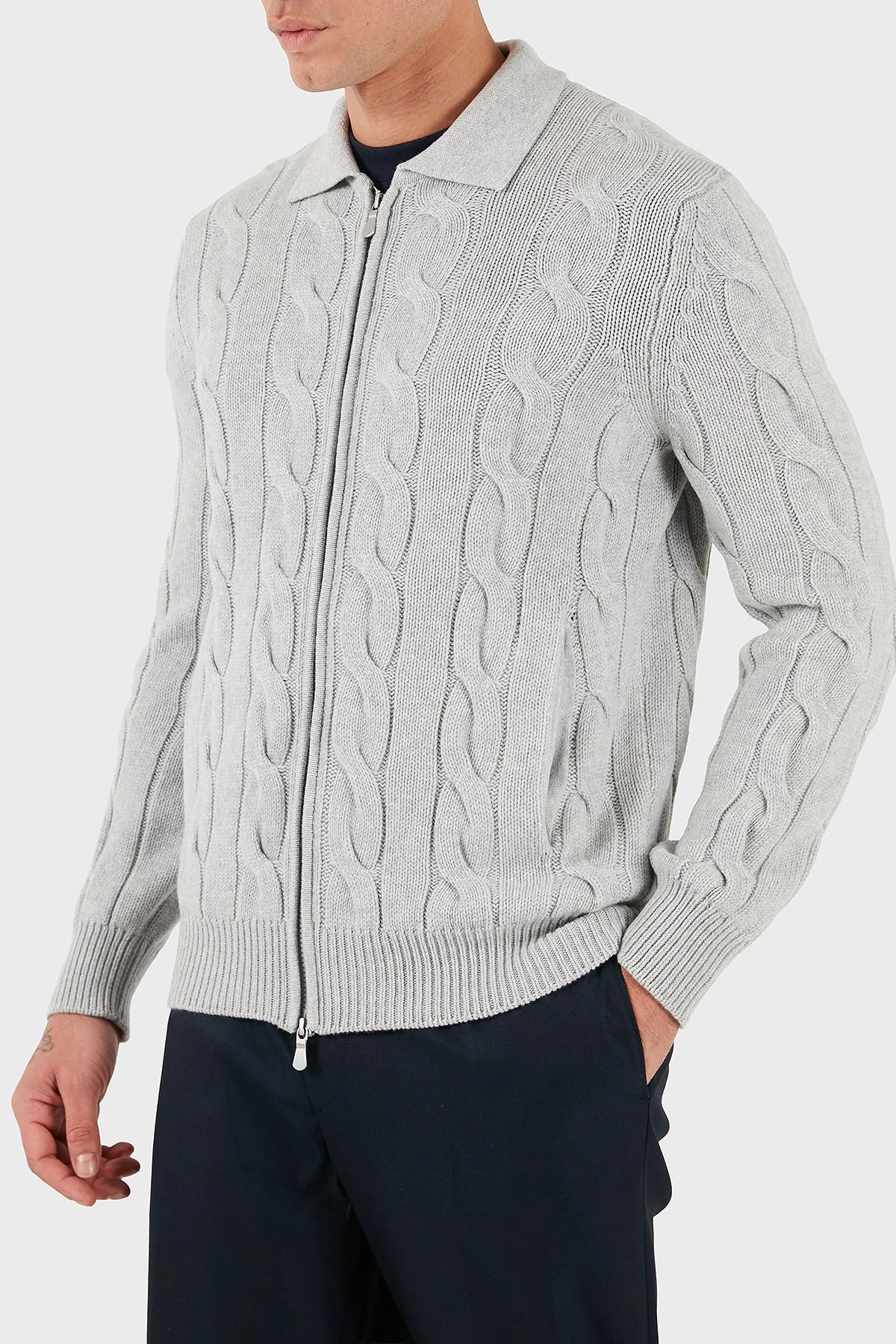 Gran Sasso Örgü Desenli Yün ve Kaşmir Karışımlı Regular Fit Erkek Ceket 13180 19652 044 GRİ - 4