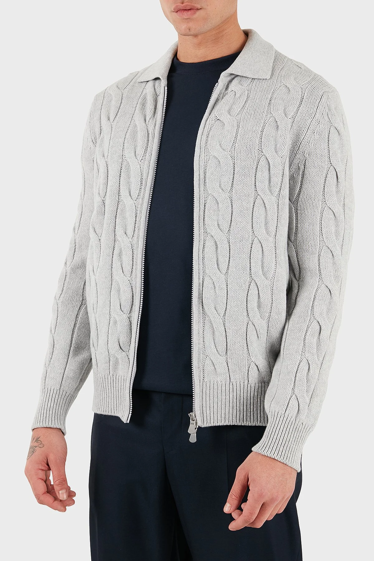 Gran Sasso Örgü Desenli Yün ve Kaşmir Karışımlı Regular Fit Erkek Ceket 13180 19652 044 GRİ - 5