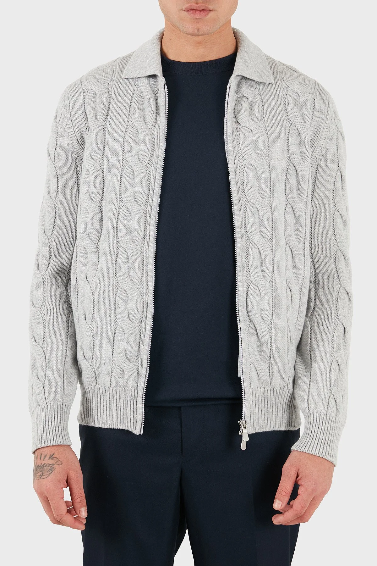 Gran Sasso Örgü Desenli Yün ve Kaşmir Karışımlı Regular Fit Erkek Ceket 13180 19652 044 GRİ - 6