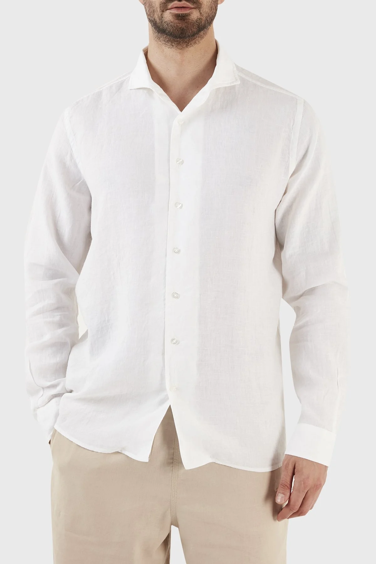 Gran Sasso Regular Fit % 100 Keten Erkek Gömlek 61183 50002 001 BEYAZ - 1