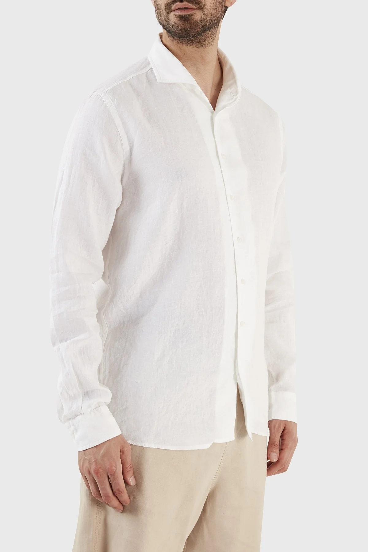 Gran Sasso Regular Fit % 100 Keten Erkek Gömlek 61183 50002 001 BEYAZ - 3